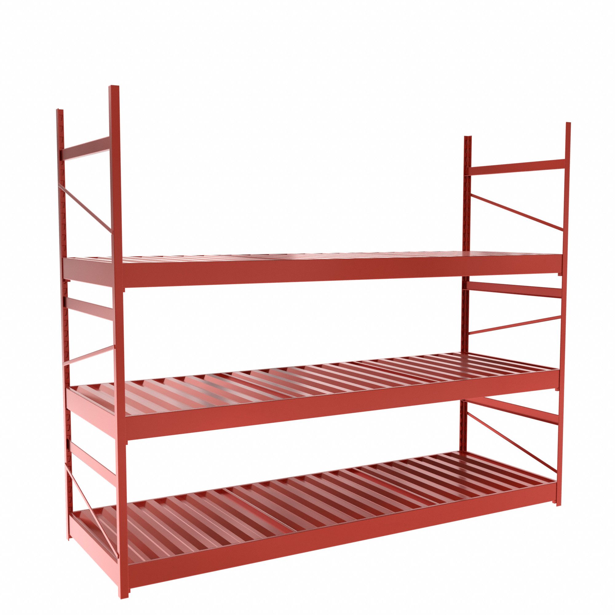 Bulk Rack With Decking: Starter, Light-Duty, 72 in x 24 in x 60 in, Ribbed Steel, 3 Shelves