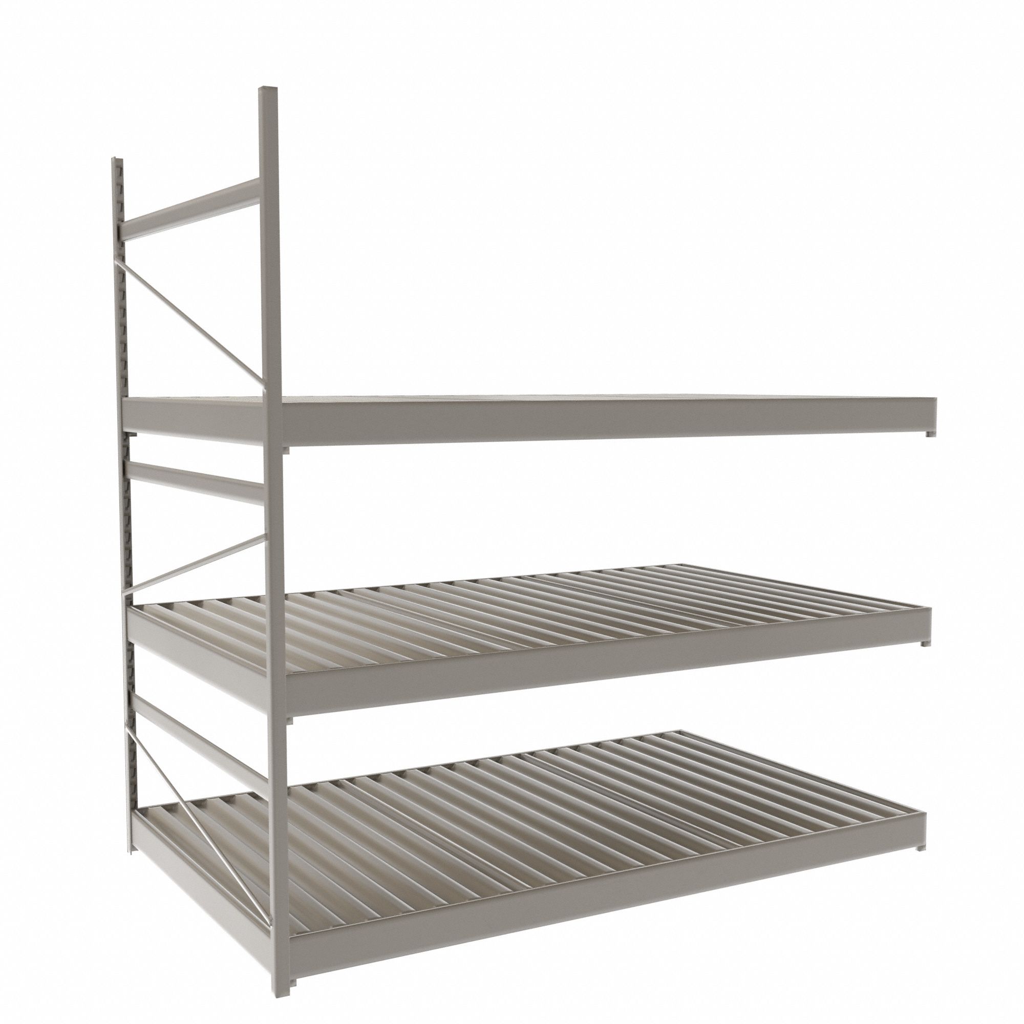 Bulk Rack With Decking: Add-On, Light-Duty, 60 in x 36 in x 60 in, Ribbed Steel, 3 Shelves