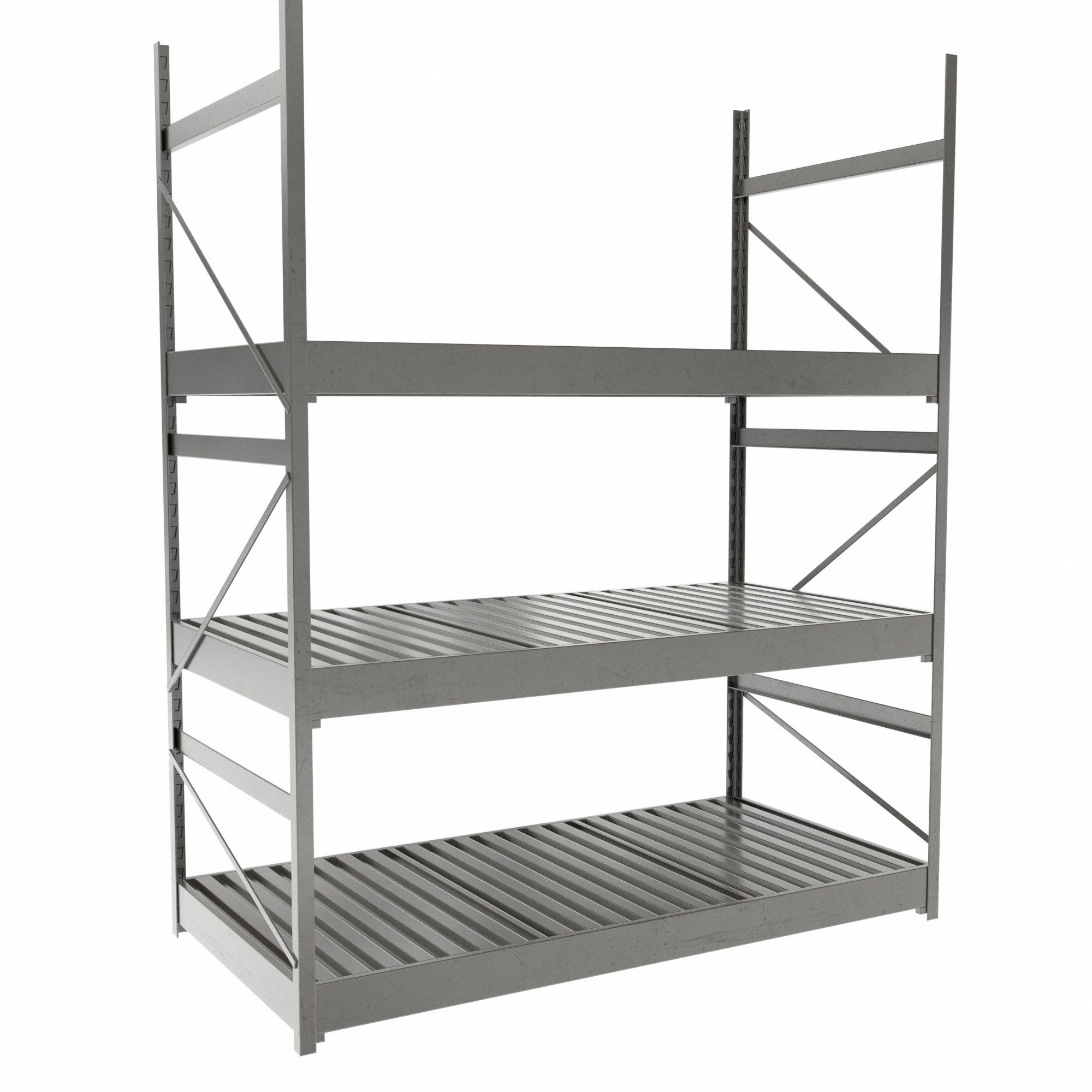 Bulk Rack With Decking: Starter, Light-Duty, 48 in x 36 in x 60 in, Ribbed Steel, 3 Shelves
