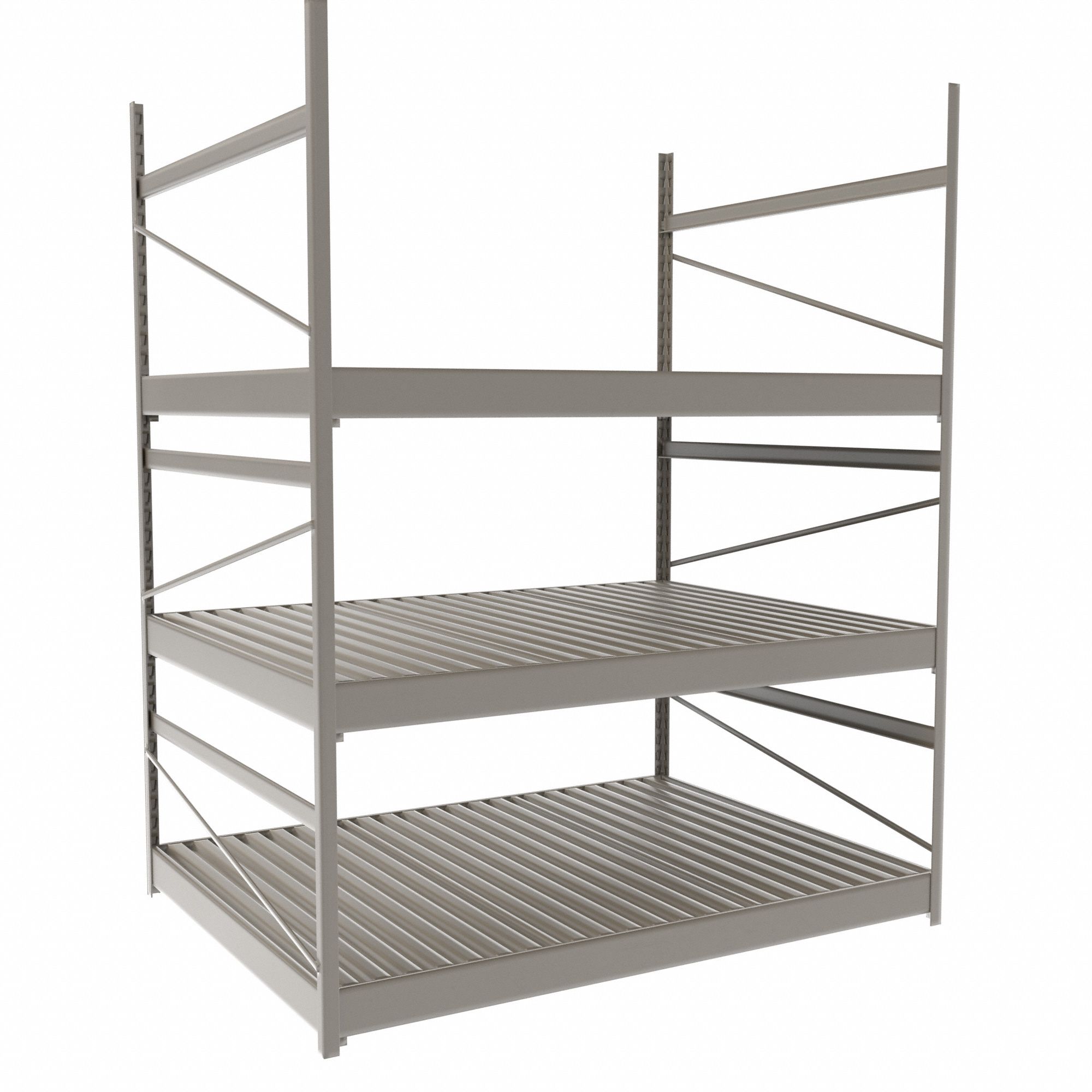 Bulk Rack With Decking: Starter, Light-Duty, 48 in x 36 in x 60 in, Ribbed Steel, 3 Shelves