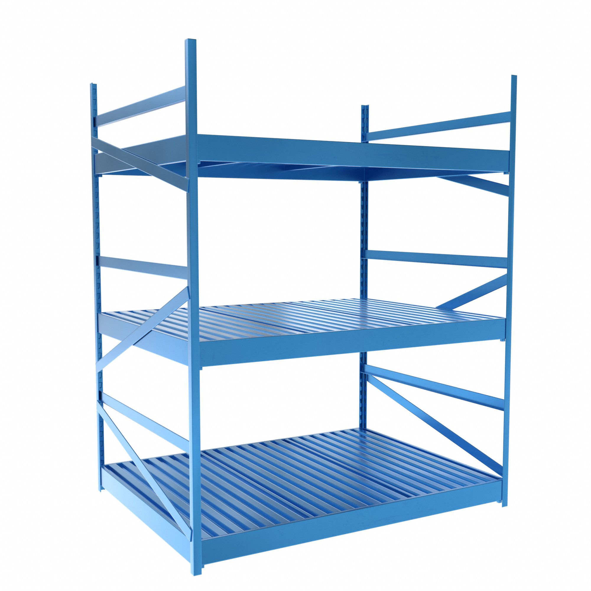 Bulk Rack With Decking: Starter, Light-Duty, 48 in x 36 in x 60 in, Ribbed Steel, 3 Shelves