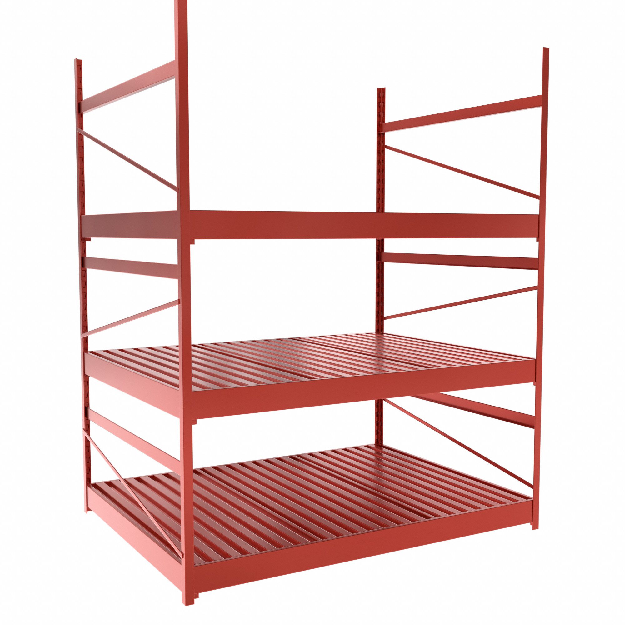Bulk Rack With Decking: Starter, Light-Duty, 48 in x 36 in x 60 in, Ribbed Steel, 3 Shelves