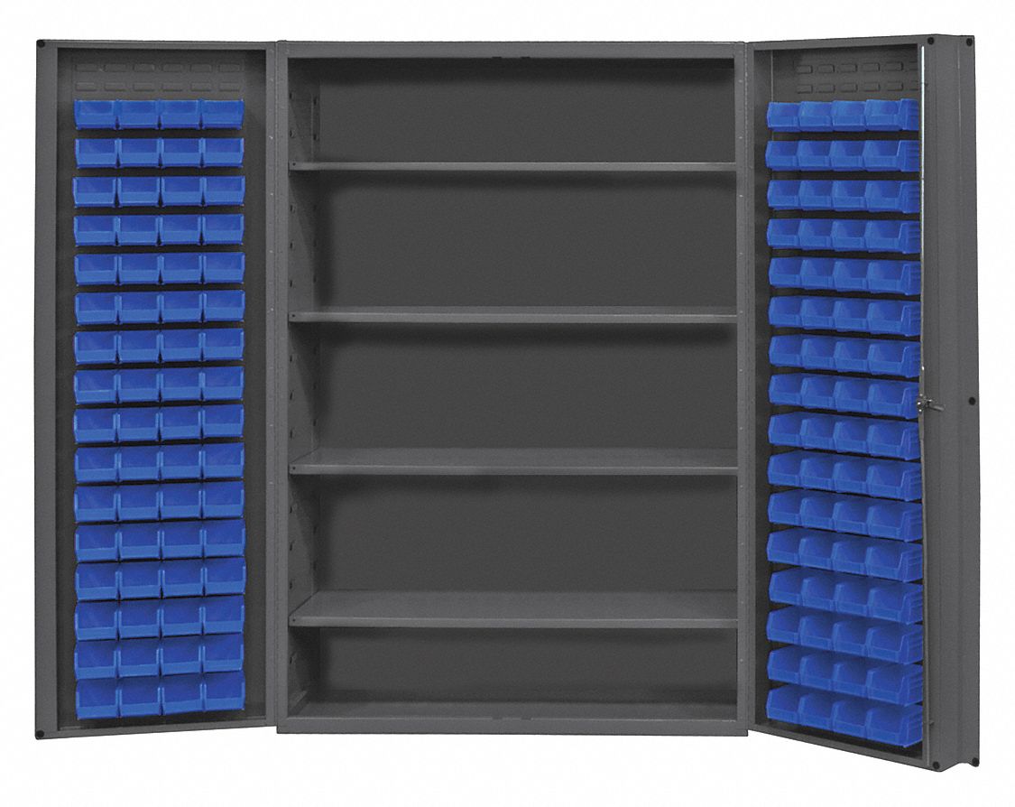 DURHAM MFG Bin 48 in x 24 in 72 in, 4 Shelves, 128 Bins, Blue