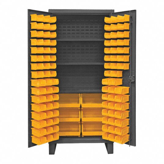 Heavy-Duty Bin Storage Cabinet - 36 x 24 x 78, 102 Red Bins