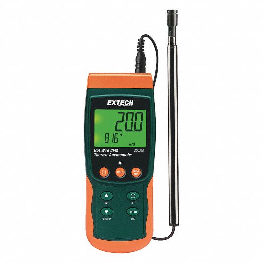 EXTECH Anemometer, Hot Wire and Thermistor, Yes, No, 40 to 3940 ...