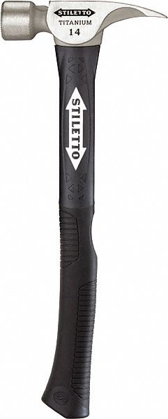 Straight Claw Hammer: Titanium, Ribbed Grip, Fiberglass Handle, 14 oz Head Wt, 16 in Overall Lg