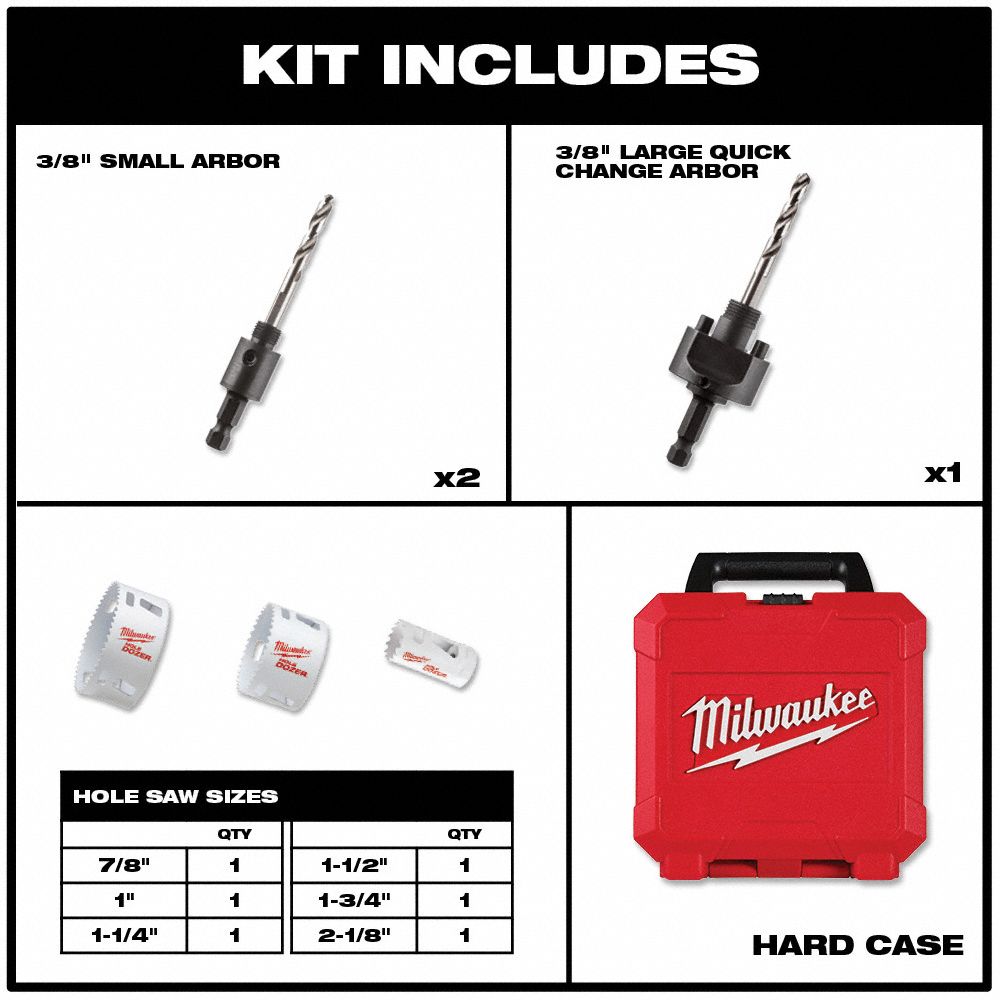 MILWAUKEE Hole Saw Kit, Primary Material Application Metal, High Speed Steel Tooth Material