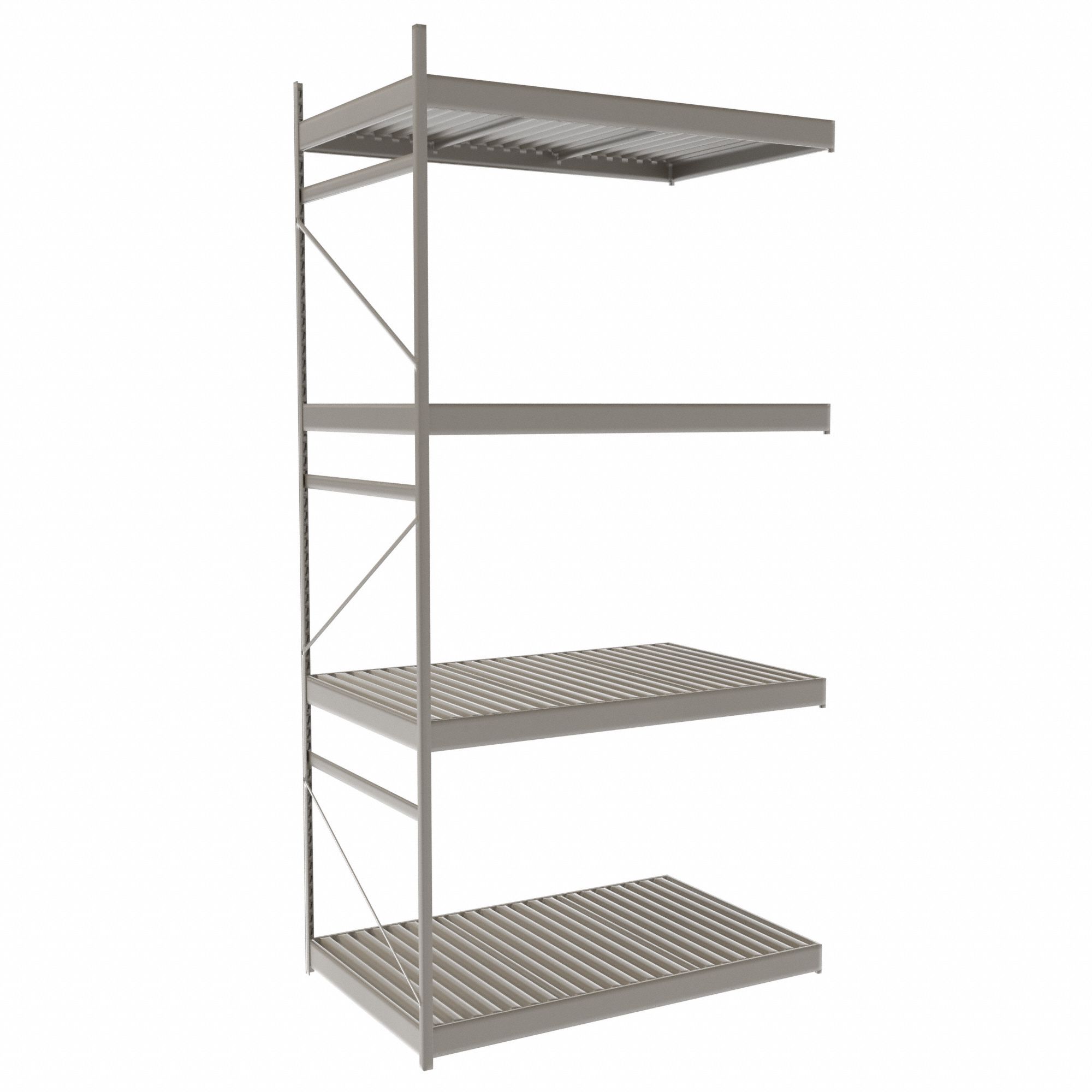 Bulk Rack With Decking: Add-On, Light-Duty, 48 in x 30 in x 96 in, Ribbed Steel, 4 Shelves