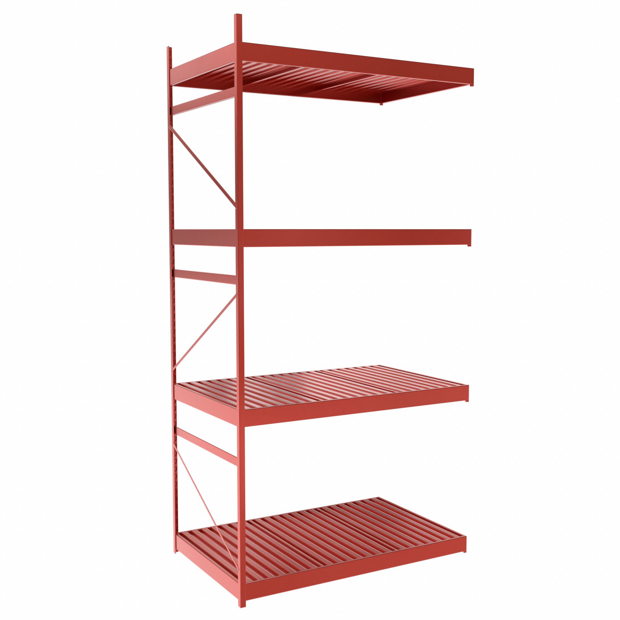 Bulk Rack With Decking: Add-On, Light-Duty, 48 in x 30 in x 96 in, Ribbed Steel, 4 Shelves