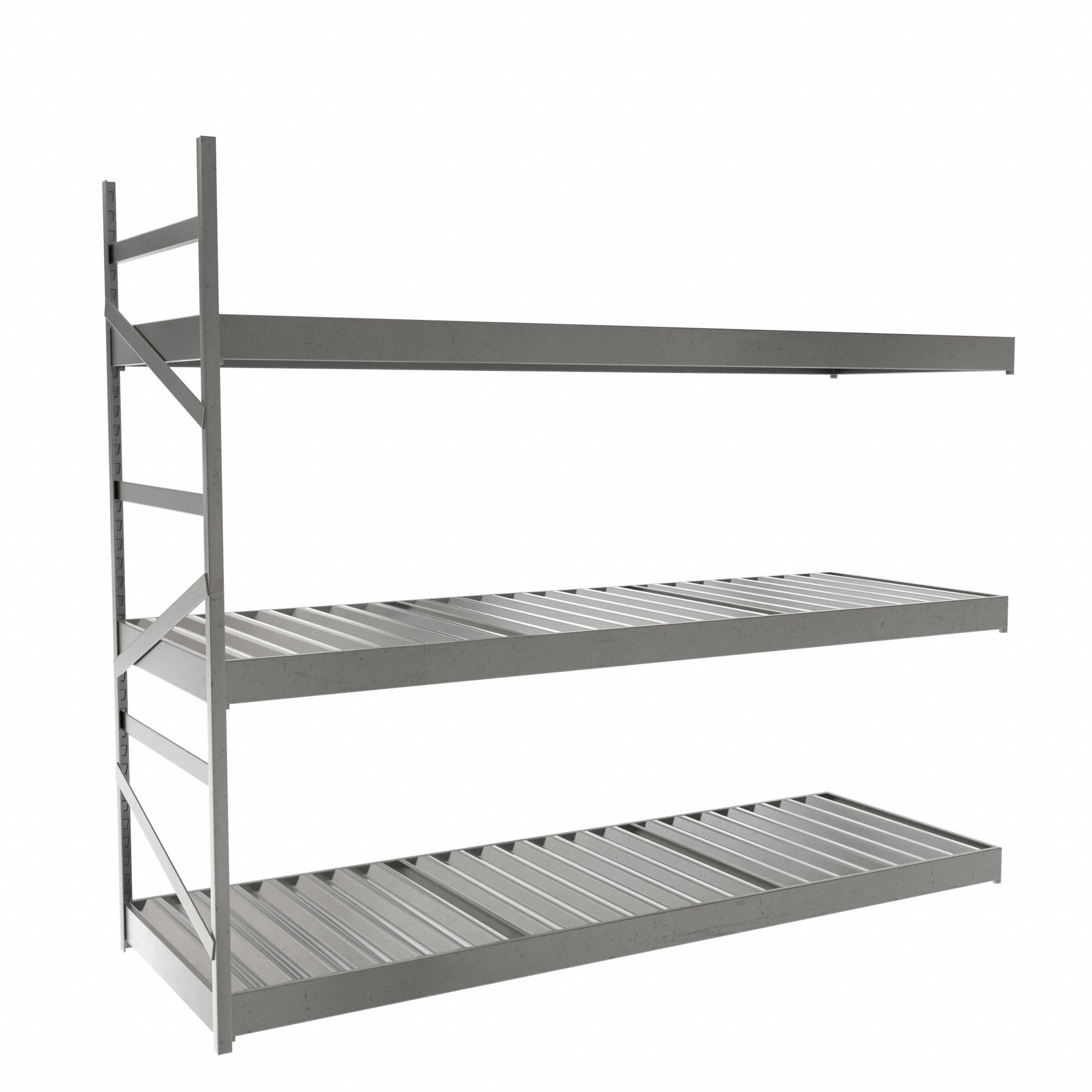 Bulk Rack With Decking: Add-On, Light-Duty, 72 in x 24 in x 60 in, Ribbed Steel, 3 Shelves