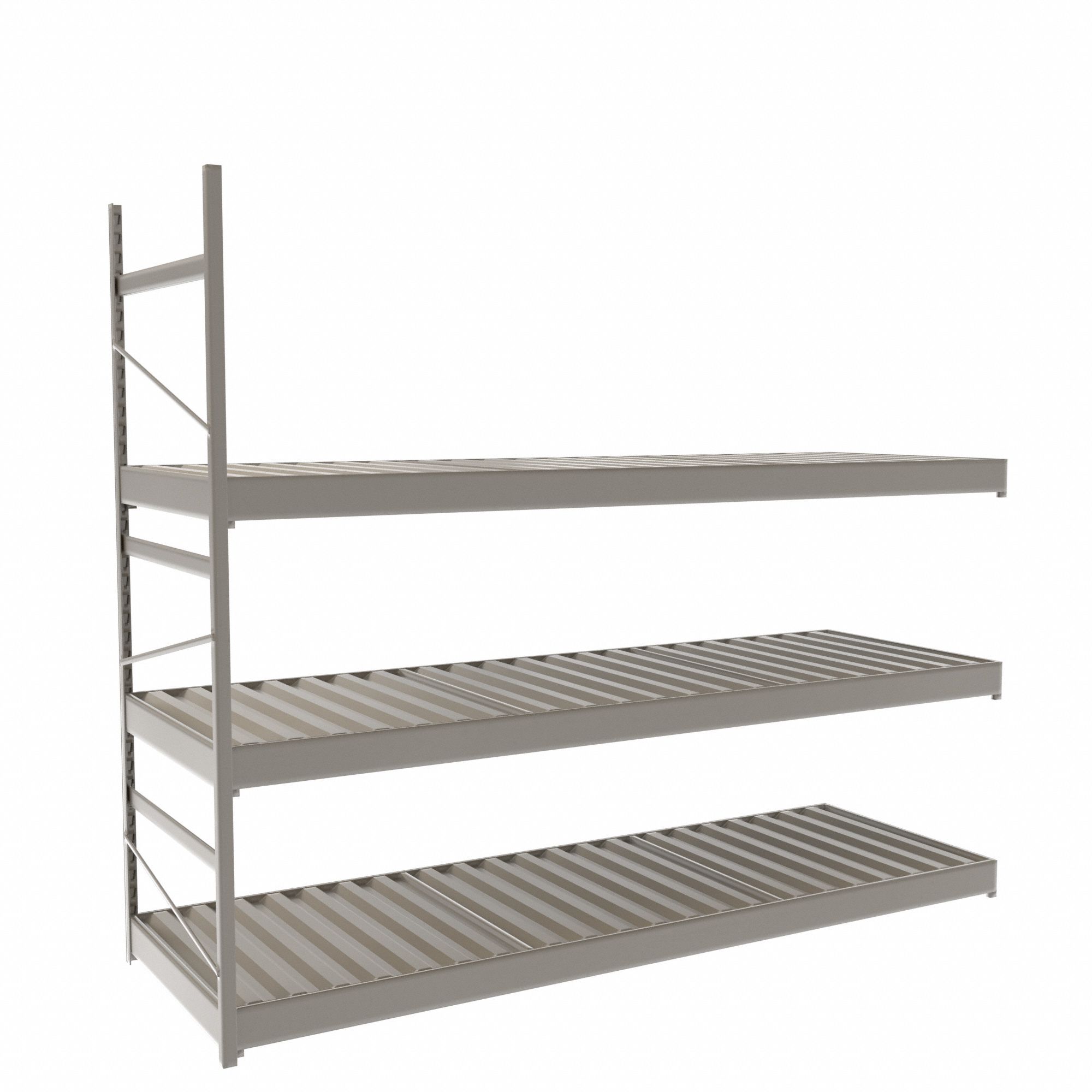 Bulk Rack With Decking: Add-On, Light-Duty, 72 in x 24 in x 60 in, Ribbed Steel, 3 Shelves