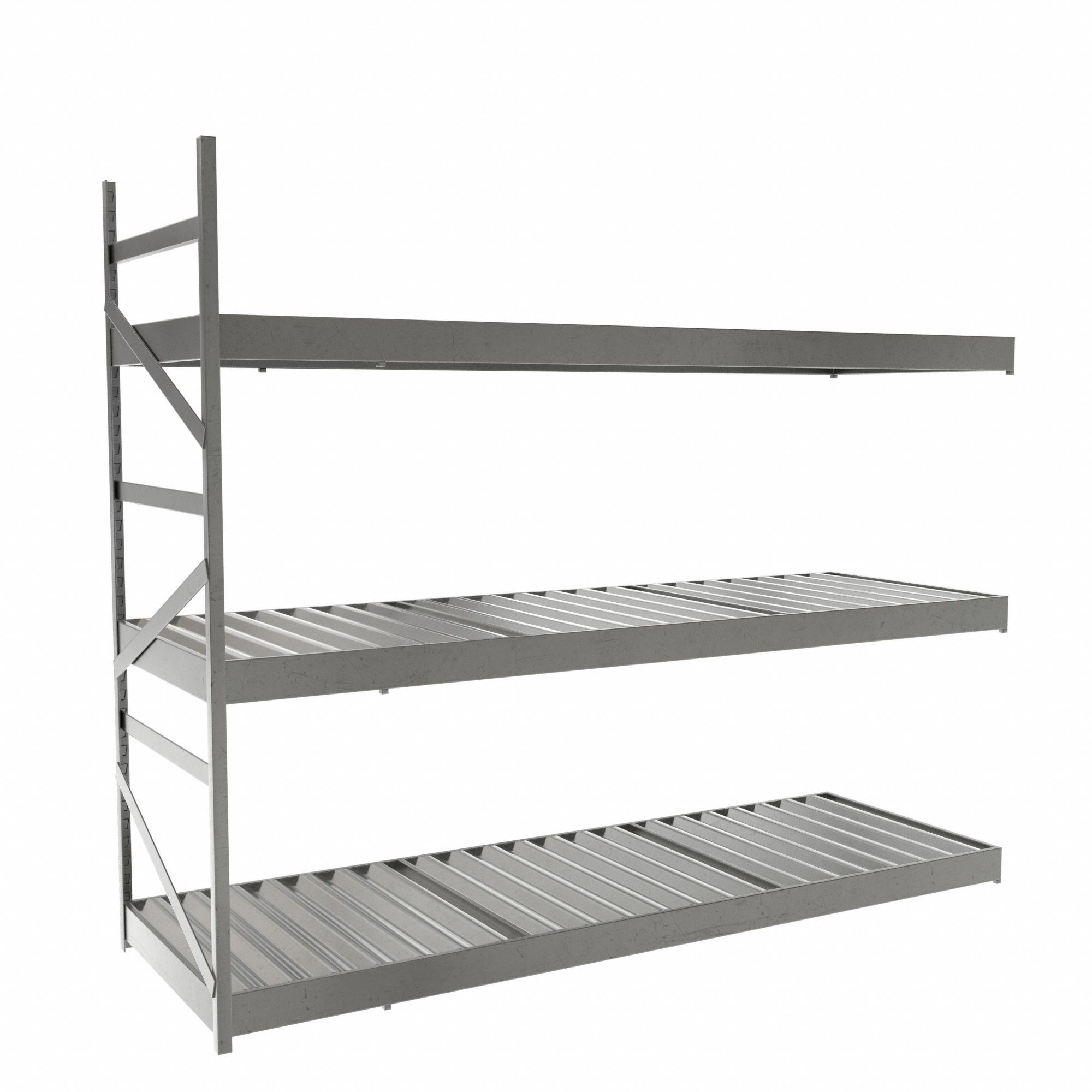 Bulk Rack With Decking: Add-On, Light-Duty, 72 in x 24 in x 60 in, Ribbed Steel, 3 Shelves