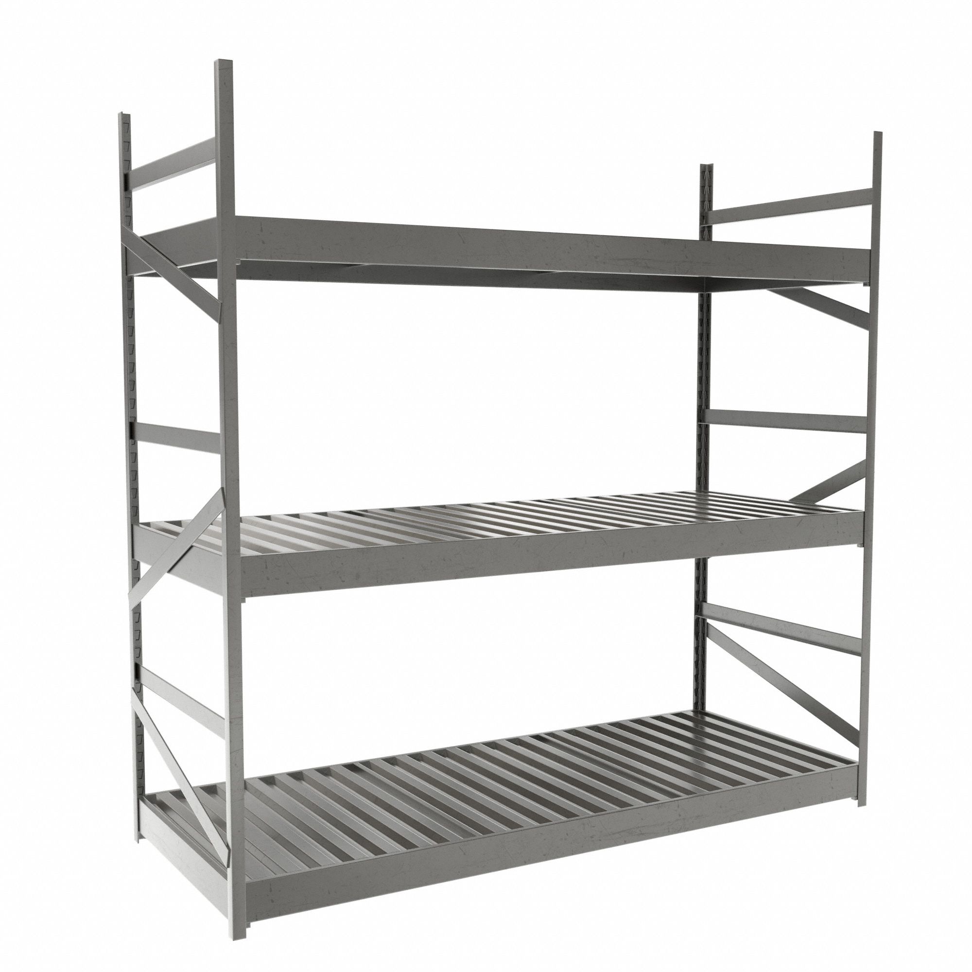 Bulk Rack With Decking: Starter, Light-Duty, 60 in x 24 in x 60 in, Ribbed Steel, 3 Shelves