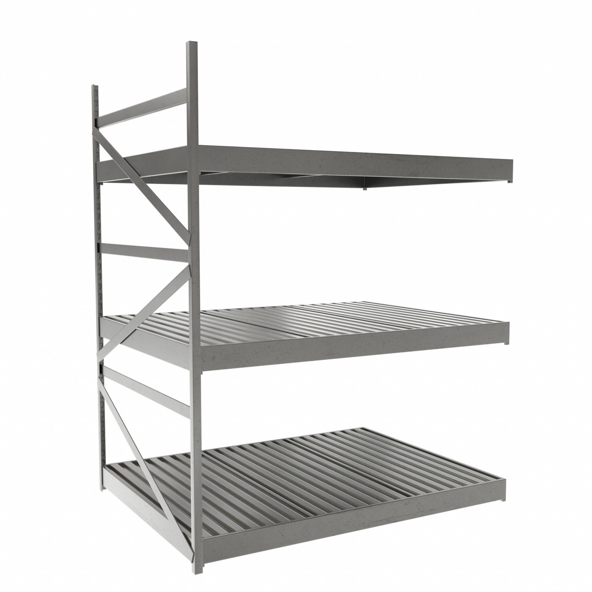 Bulk Rack With Decking: Add-On, Light-Duty, 48 in x 36 in x 60 in, Ribbed Steel, 3 Shelves
