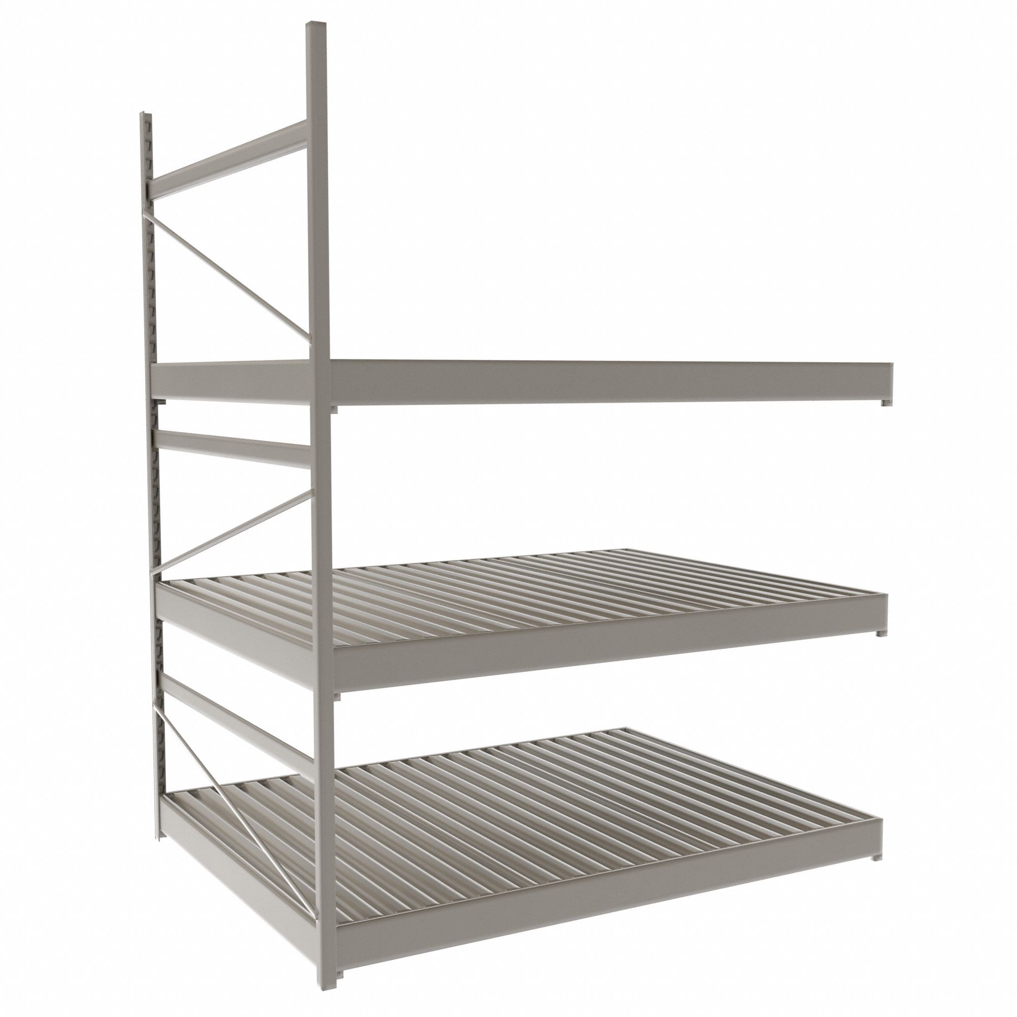 Bulk Rack With Decking: Add-On, Light-Duty, 48 in x 36 in x 60 in, Ribbed Steel, 3 Shelves