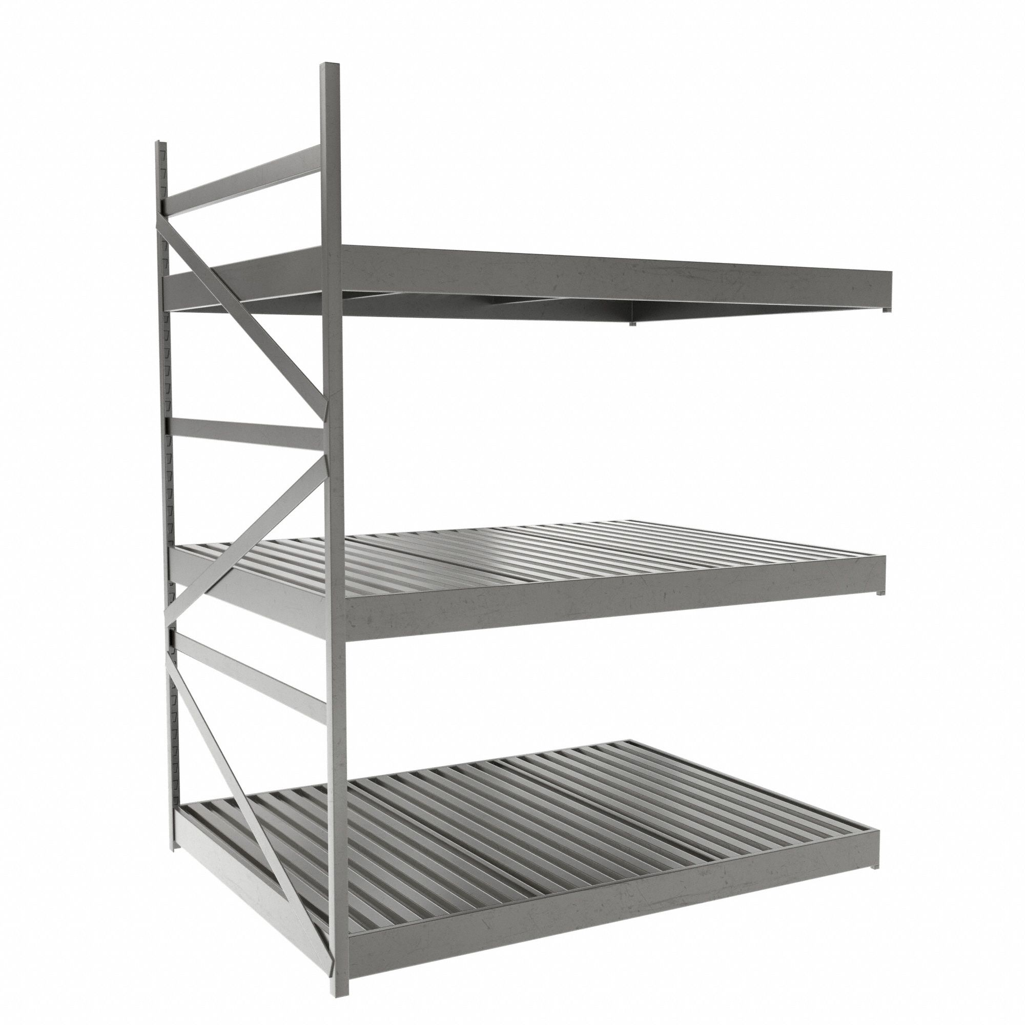 Bulk Rack With Decking: Add-On, Light-Duty, 48 in x 36 in x 60 in, Ribbed Steel, 3 Shelves