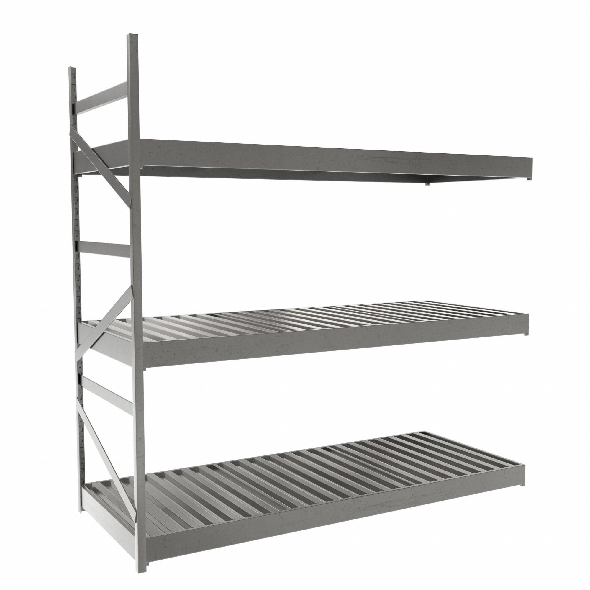Bulk Rack With Decking: Add-On, Light-Duty, 60 in x 24 in x 60 in, Ribbed Steel, 3 Shelves