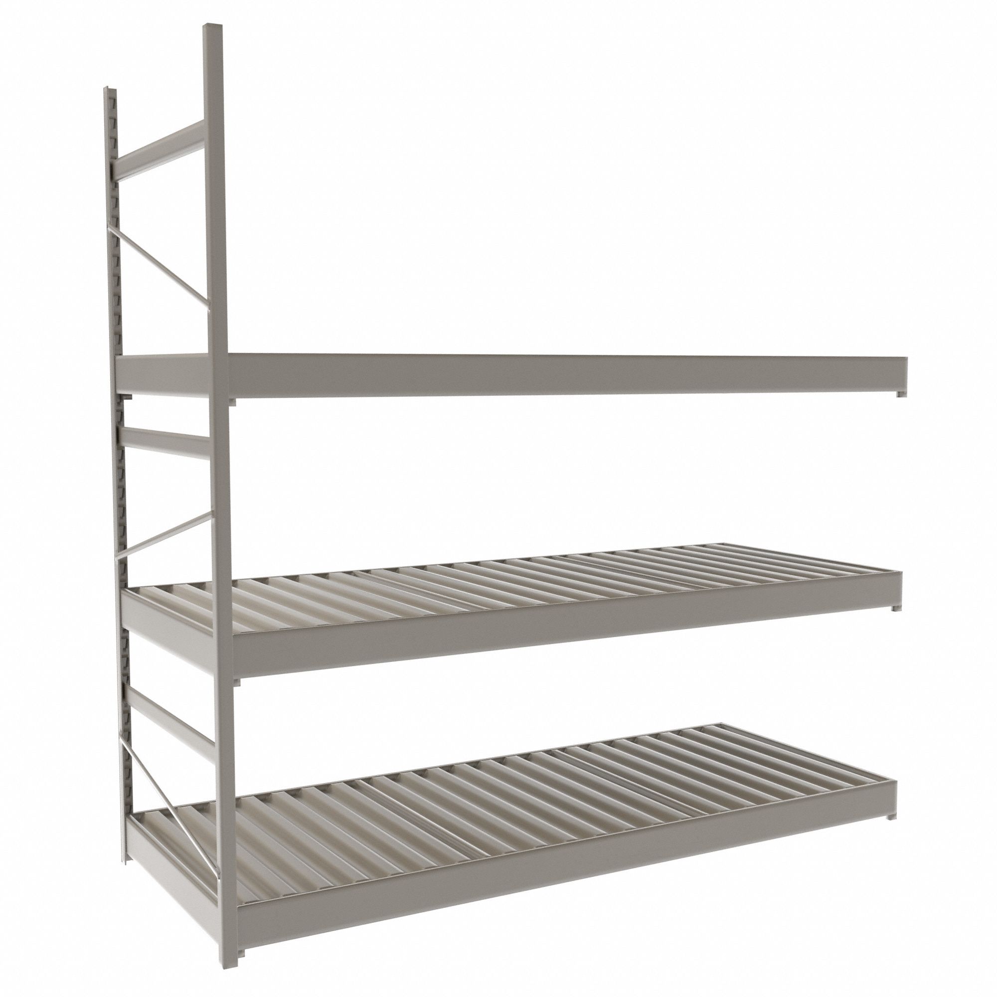 Bulk Rack With Decking: Add-On, Light-Duty, 60 in x 24 in x 60 in, Ribbed Steel, 3 Shelves