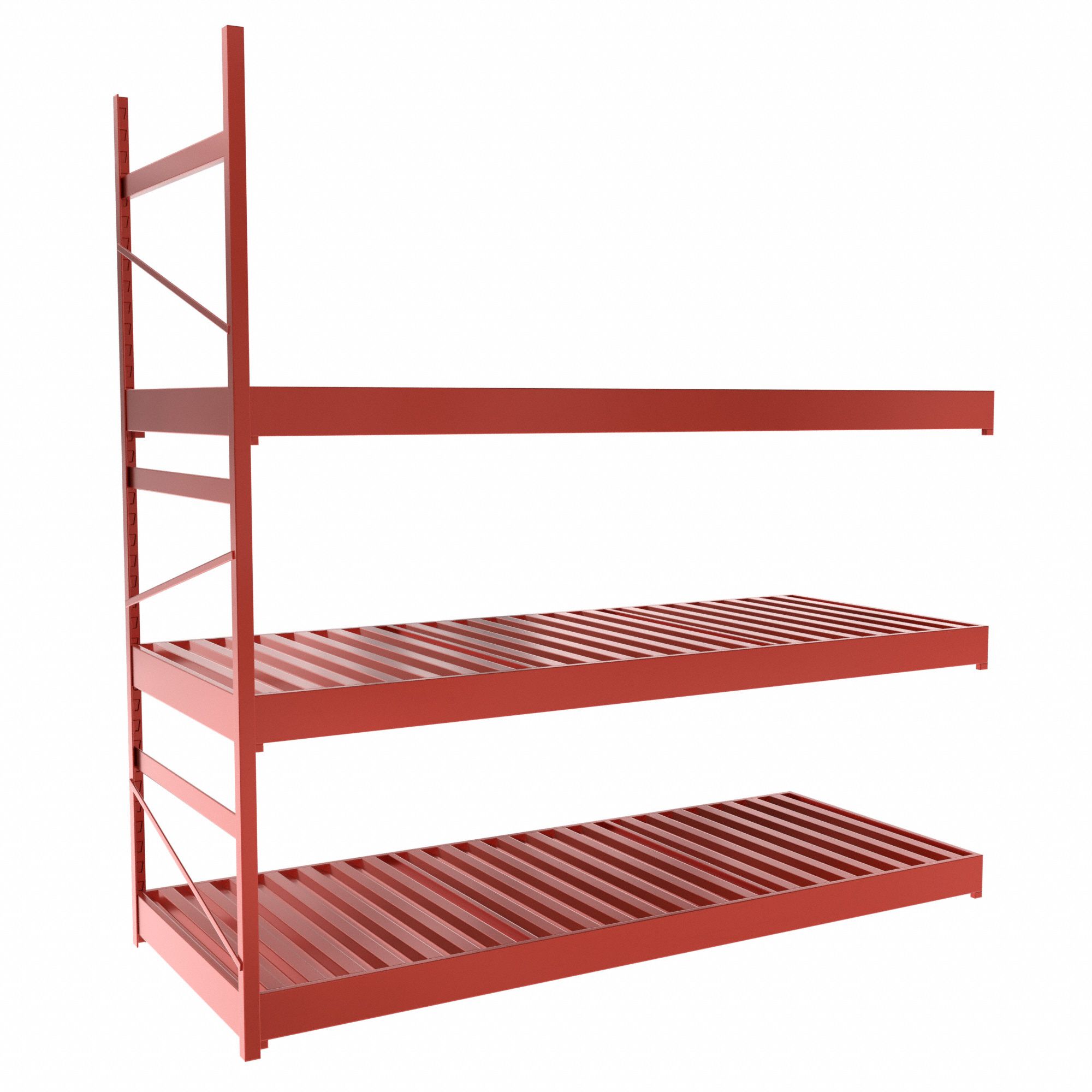 Bulk Rack With Decking: Add-On, Light-Duty, 60 in x 24 in x 60 in, Ribbed Steel, 3 Shelves