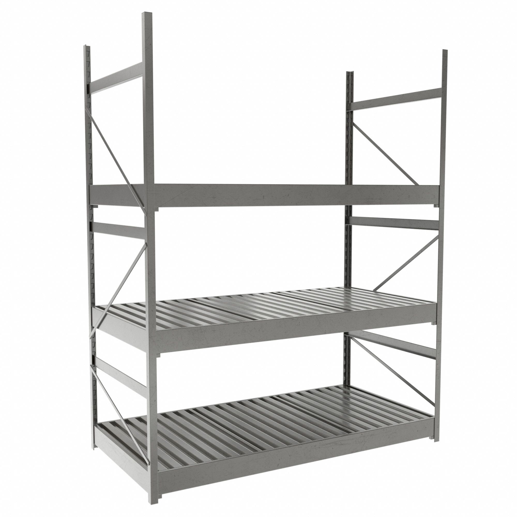 Bulk Rack With Decking: Starter, Light-Duty, 48 in x 24 in x 60 in, Ribbed Steel, 3 Shelves