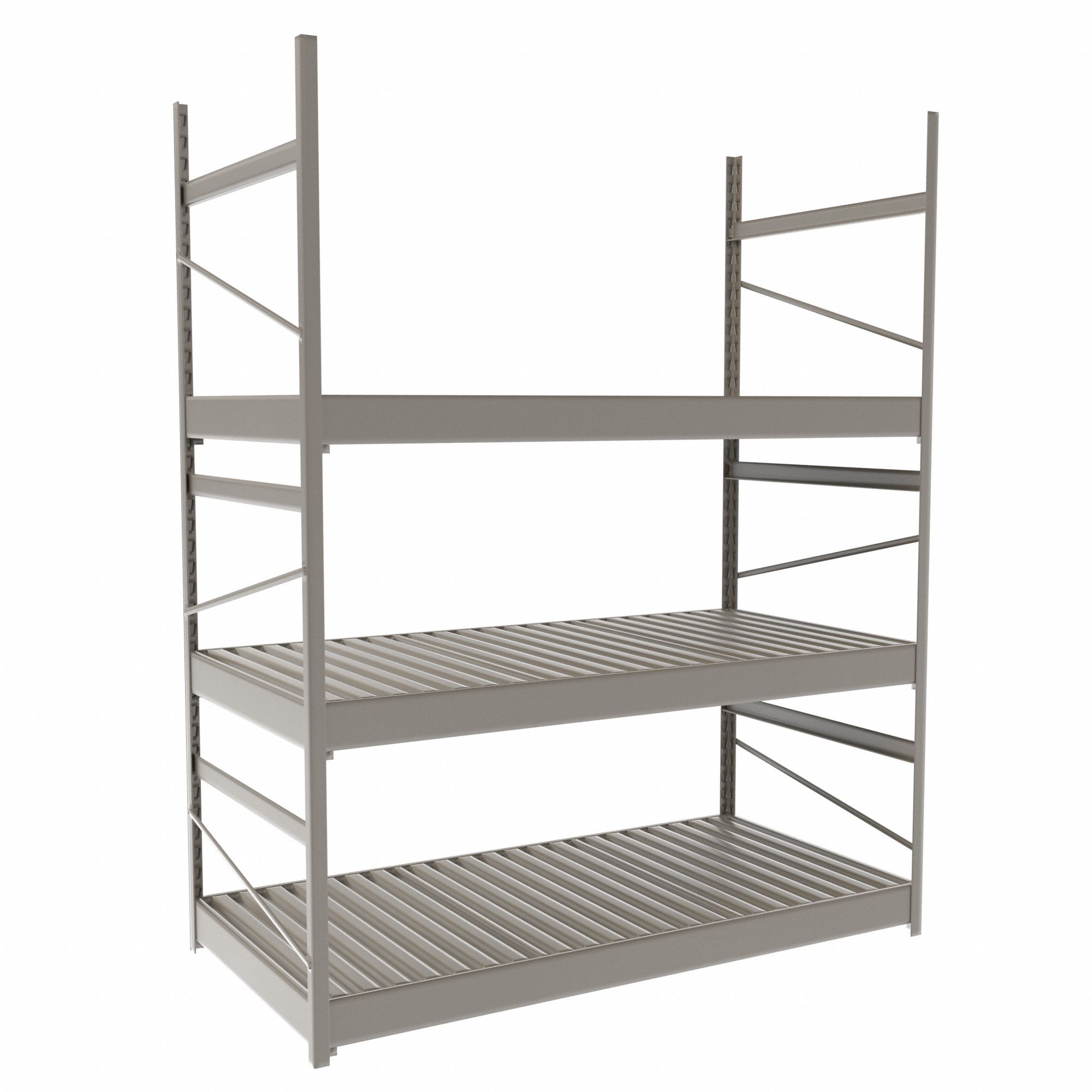 Bulk Rack With Decking: Starter, Light-Duty, 48 in x 24 in x 60 in, Ribbed Steel, 3 Shelves