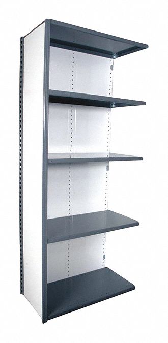 Metal Shelving: Add-On, Heavy-Duty, 36 in x 12 in, 84 in Overall Ht, 5 Shelves, Solid Shelf