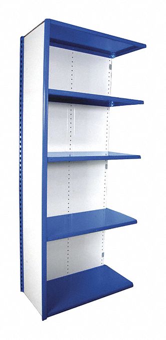Metal Shelving: Add-On, Heavy-Duty, 36 in x 12 in, 84 in Overall Ht, 5 Shelves, Solid Shelf