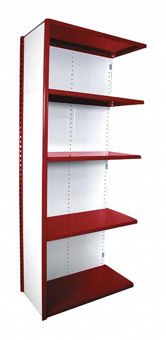Metal Shelving: Add-On, Heavy-Duty, 36 in x 12 in, 84 in Overall Ht, 5 Shelves, Solid Shelf