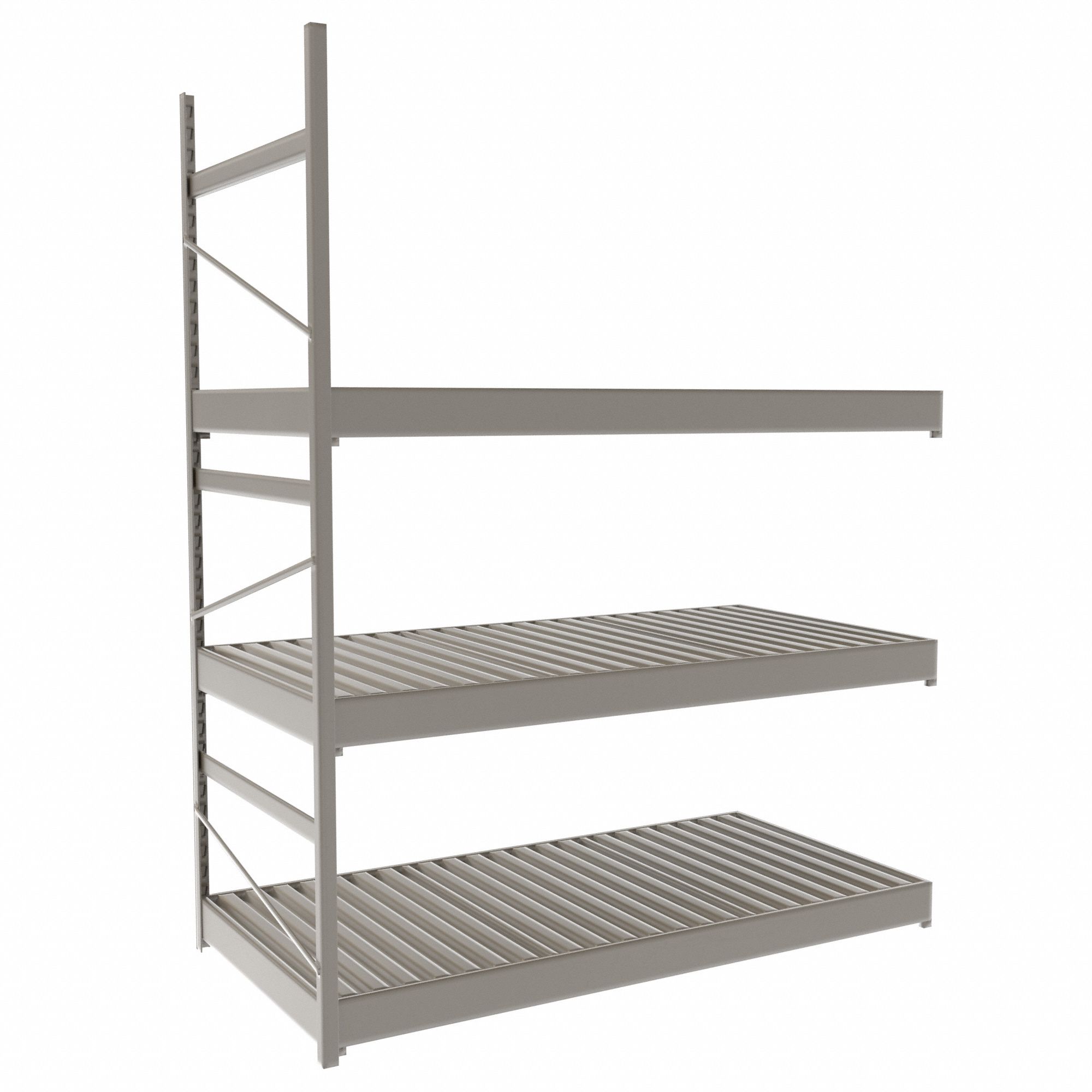 Bulk Rack With Decking: Add-On, Light-Duty, 48 in x 24 in x 60 in, Ribbed Steel, 3 Shelves