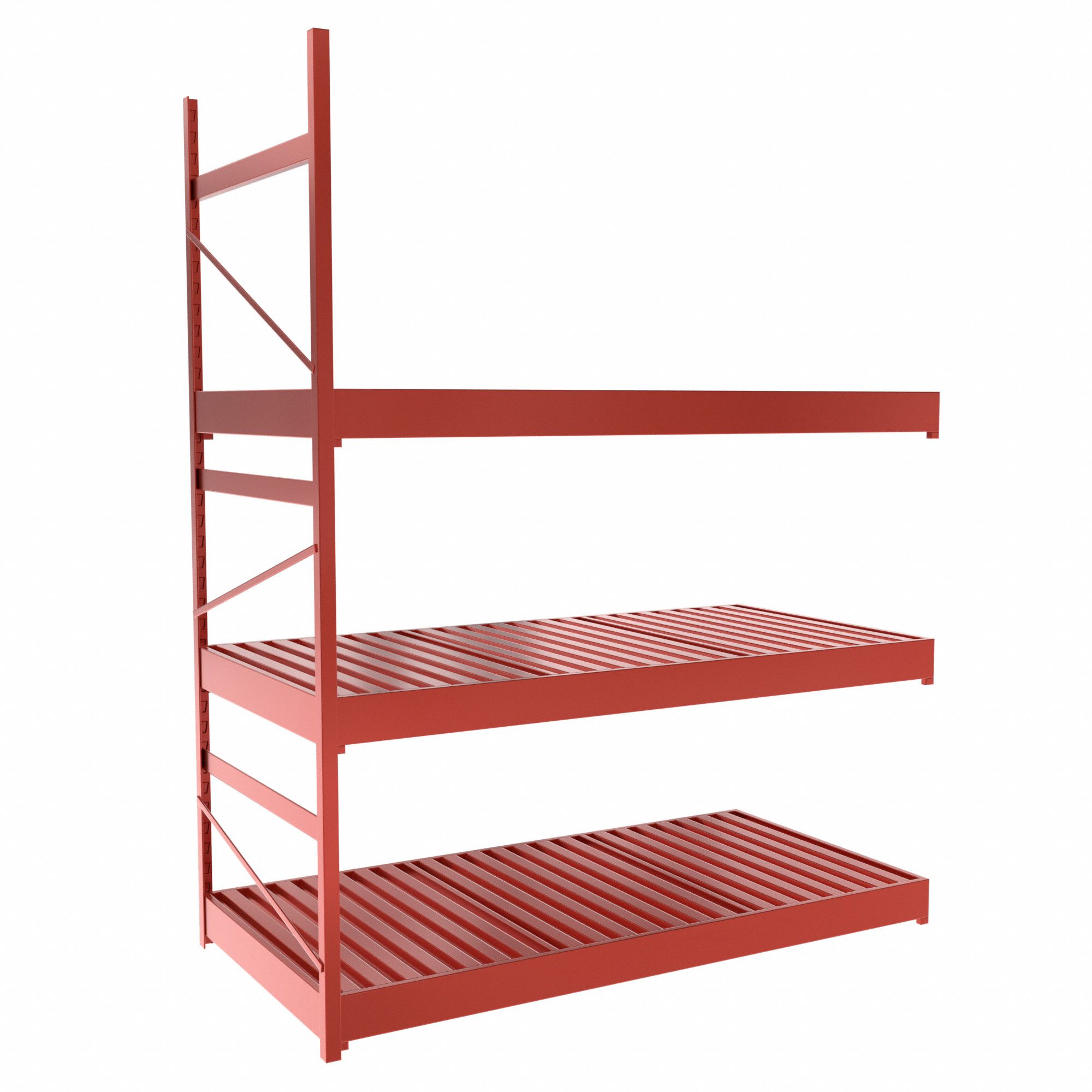 Bulk Rack With Decking: Add-On, Light-Duty, 48 in x 24 in x 60 in, Ribbed Steel, 3 Shelves
