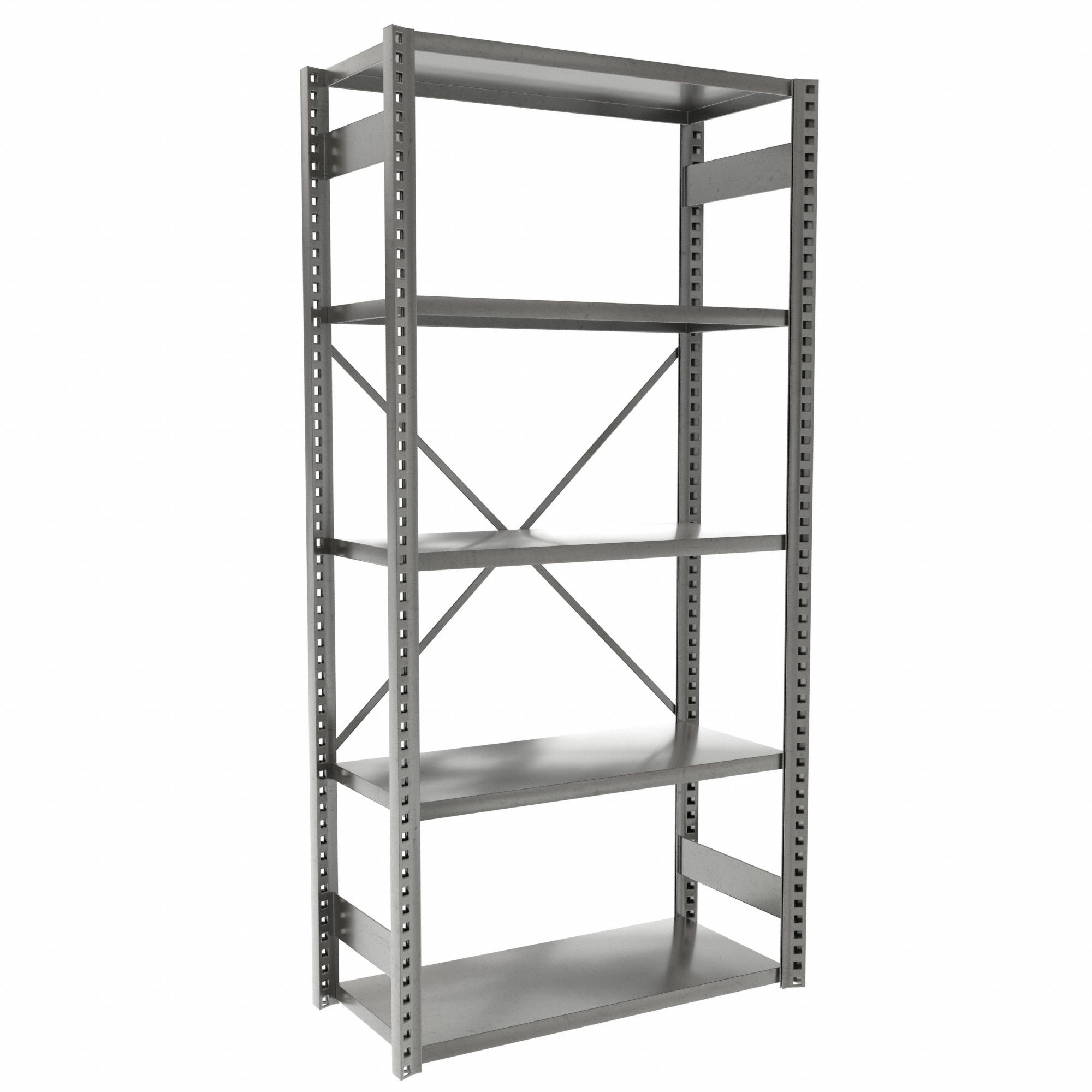 Metal Shelving: Starter, Heavy-Duty, 42 in x 18 in, 84 in Overall Ht, 5 Shelves, Solid Shelf