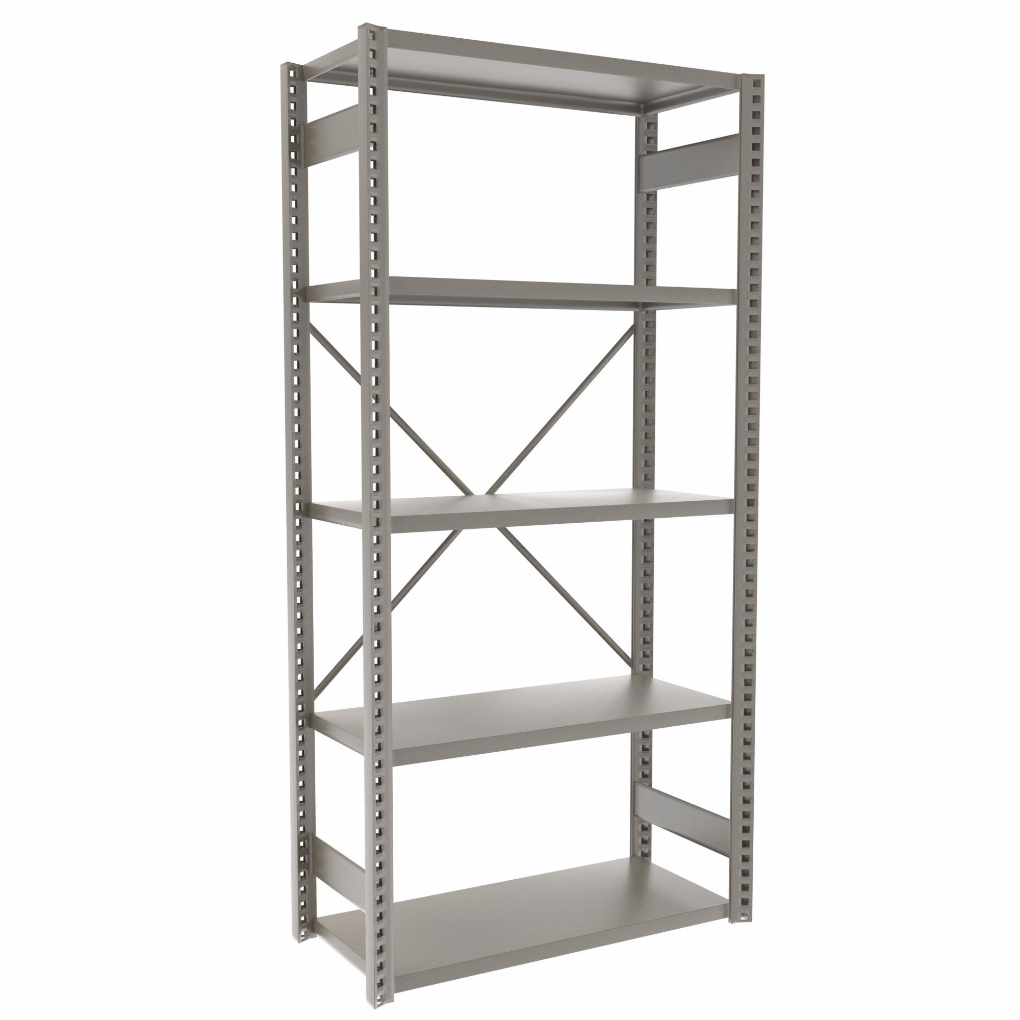 Metal Shelving: Starter, Heavy-Duty, 42 in x 18 in, 84 in Overall Ht, 5 Shelves, Solid Shelf
