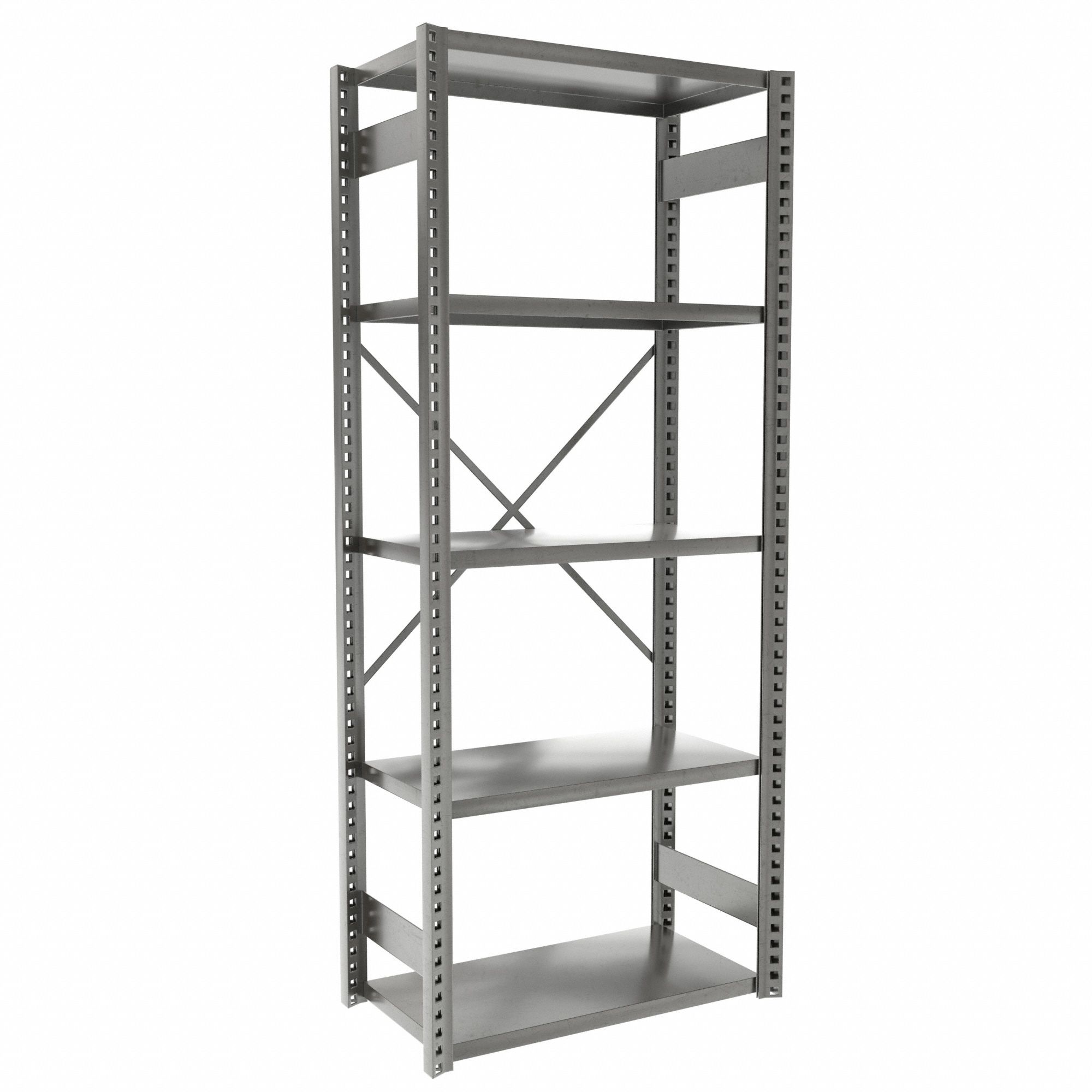 Metal Shelving: Starter, Heavy-Duty, 36 in x 18 in, 84 in Overall Ht, 7 Shelves, Solid Shelf