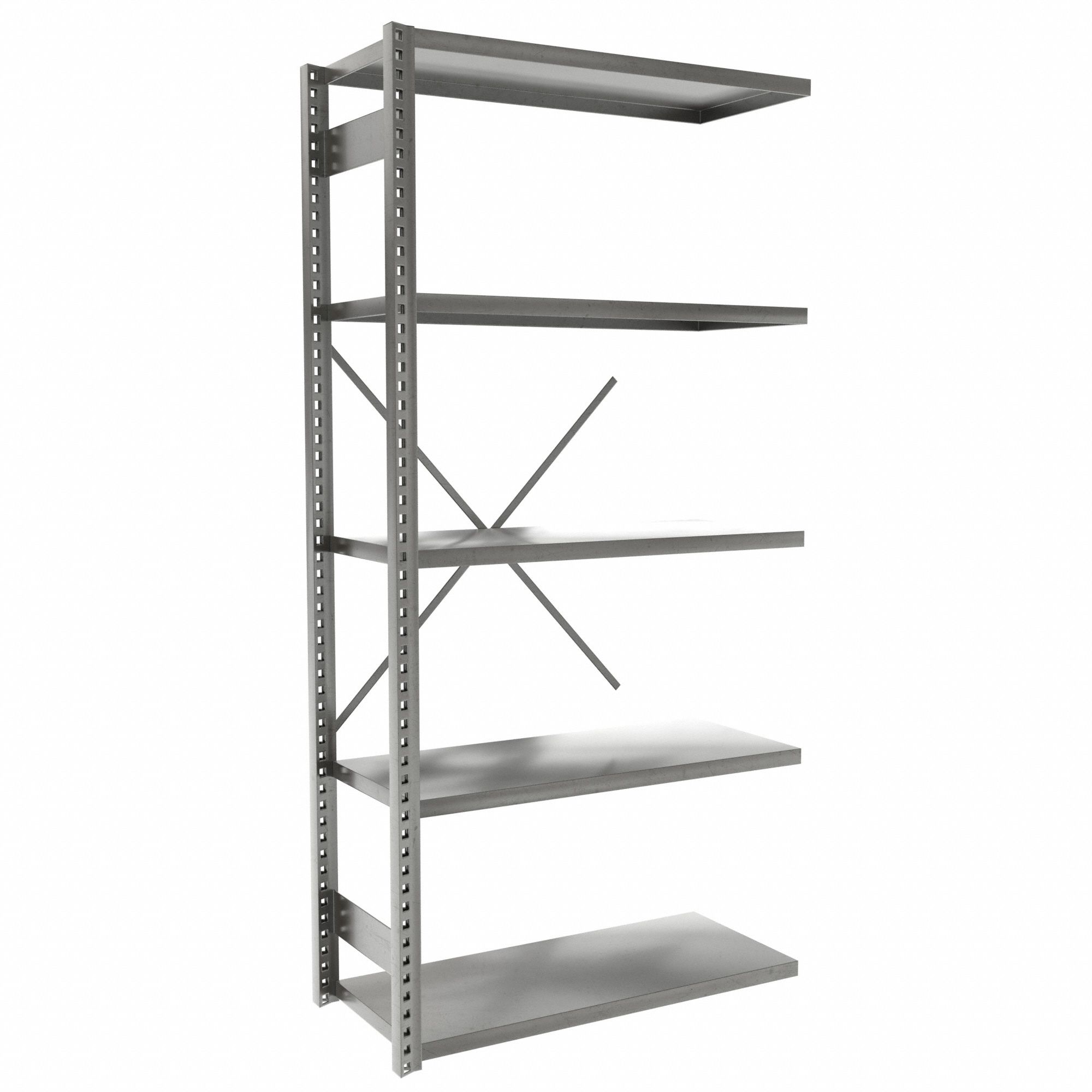 Metal Shelving: Add-On, Heavy-Duty, 42 in x 18 in, 84 in Overall Ht, 5 Shelves, Solid Shelf