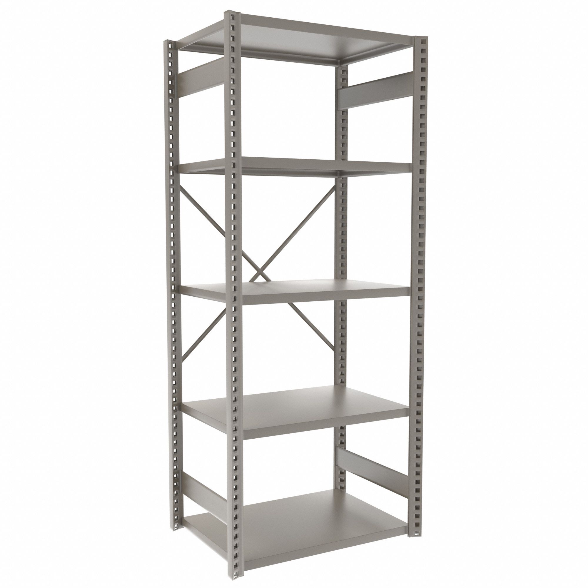 Metal Shelving: Starter, Heavy-Duty, 36 in x 24 in, 84 in Overall Ht, 5 Shelves, Solid Shelf