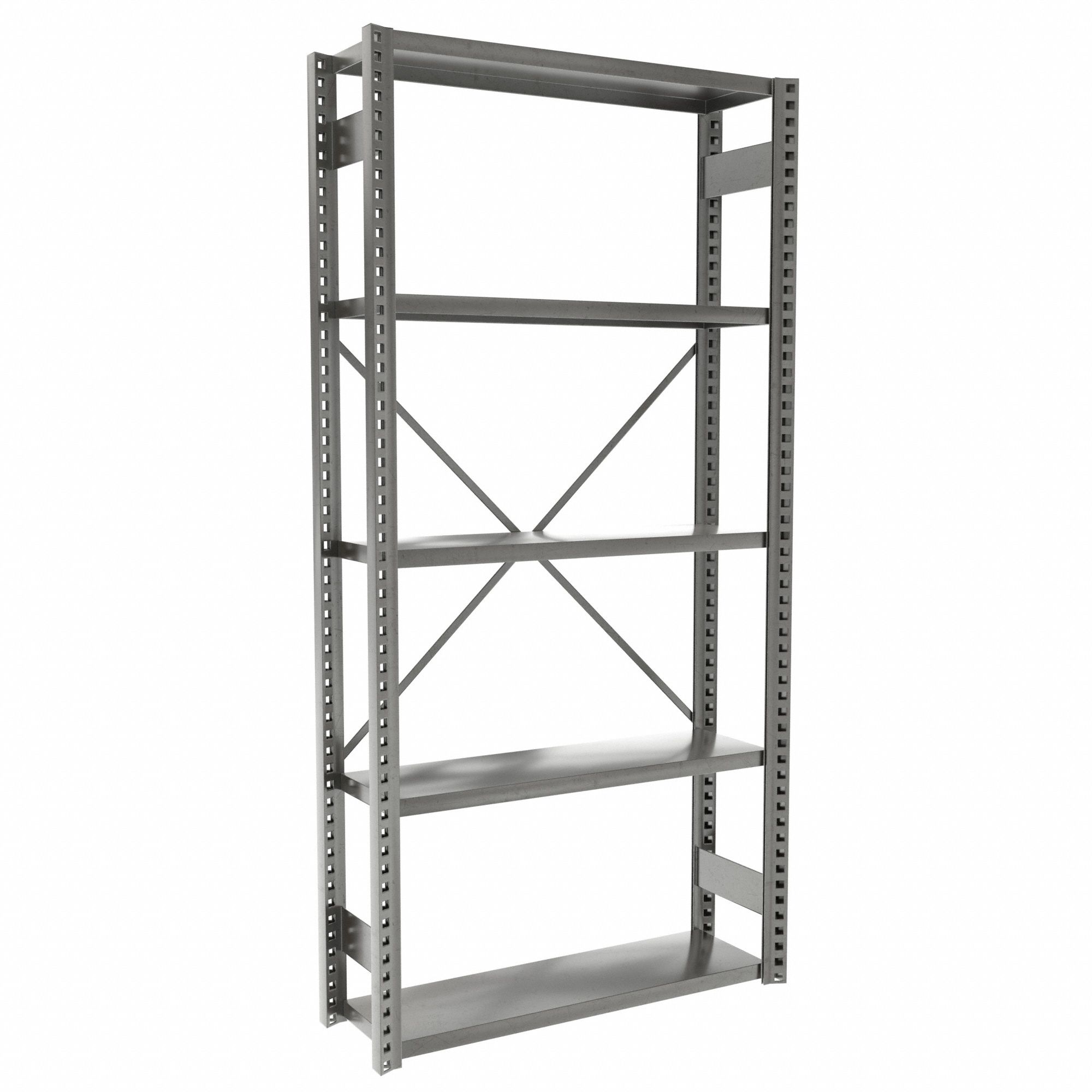 Metal Shelving: Starter, Heavy-Duty, 42 in x 12 in, 84 in Overall Ht, 5 Shelves, Solid Shelf