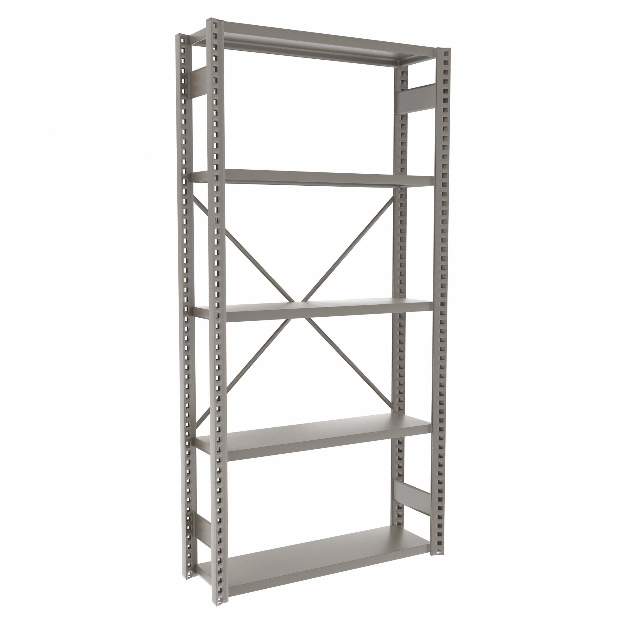 Metal Shelving: Starter, Heavy-Duty, 42 in x 12 in, 84 in Overall Ht, 5 Shelves, Solid Shelf