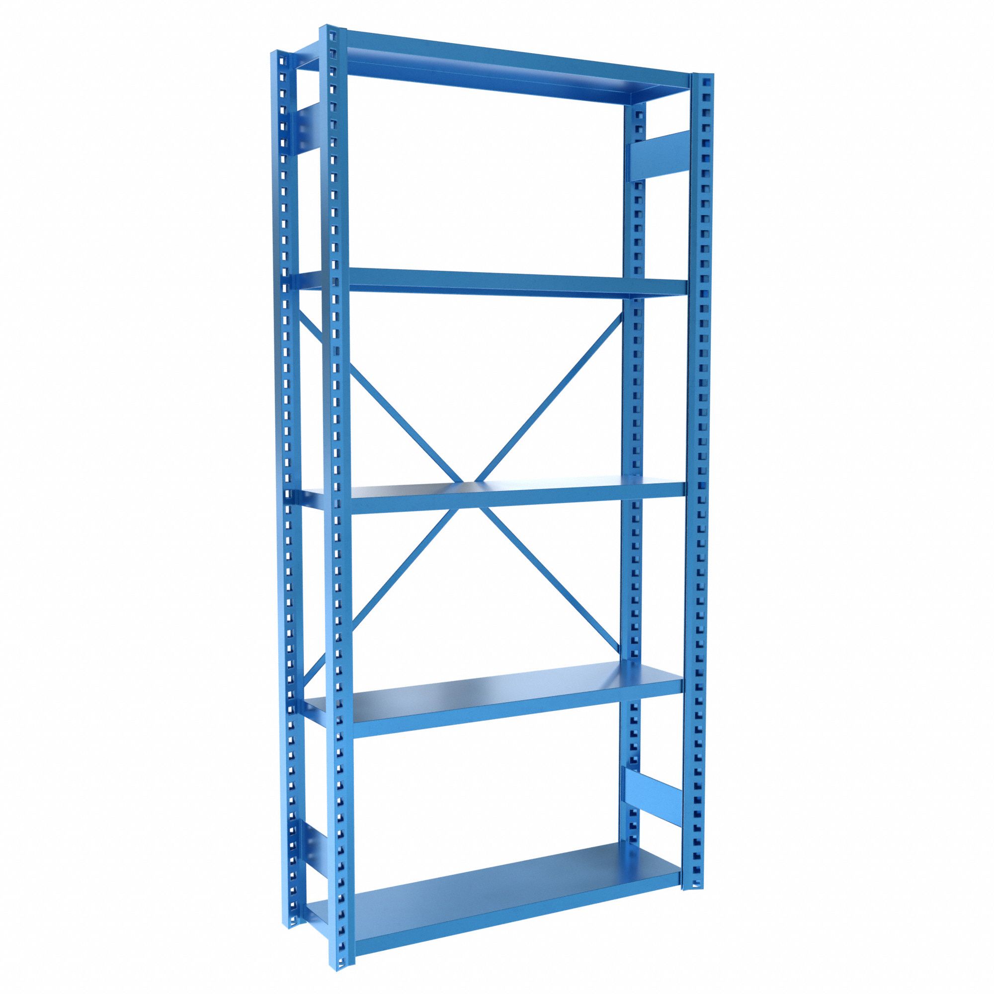 Metal Shelving: Starter, Heavy-Duty, 42 in x 12 in, 84 in Overall Ht, 5 Shelves, Solid Shelf
