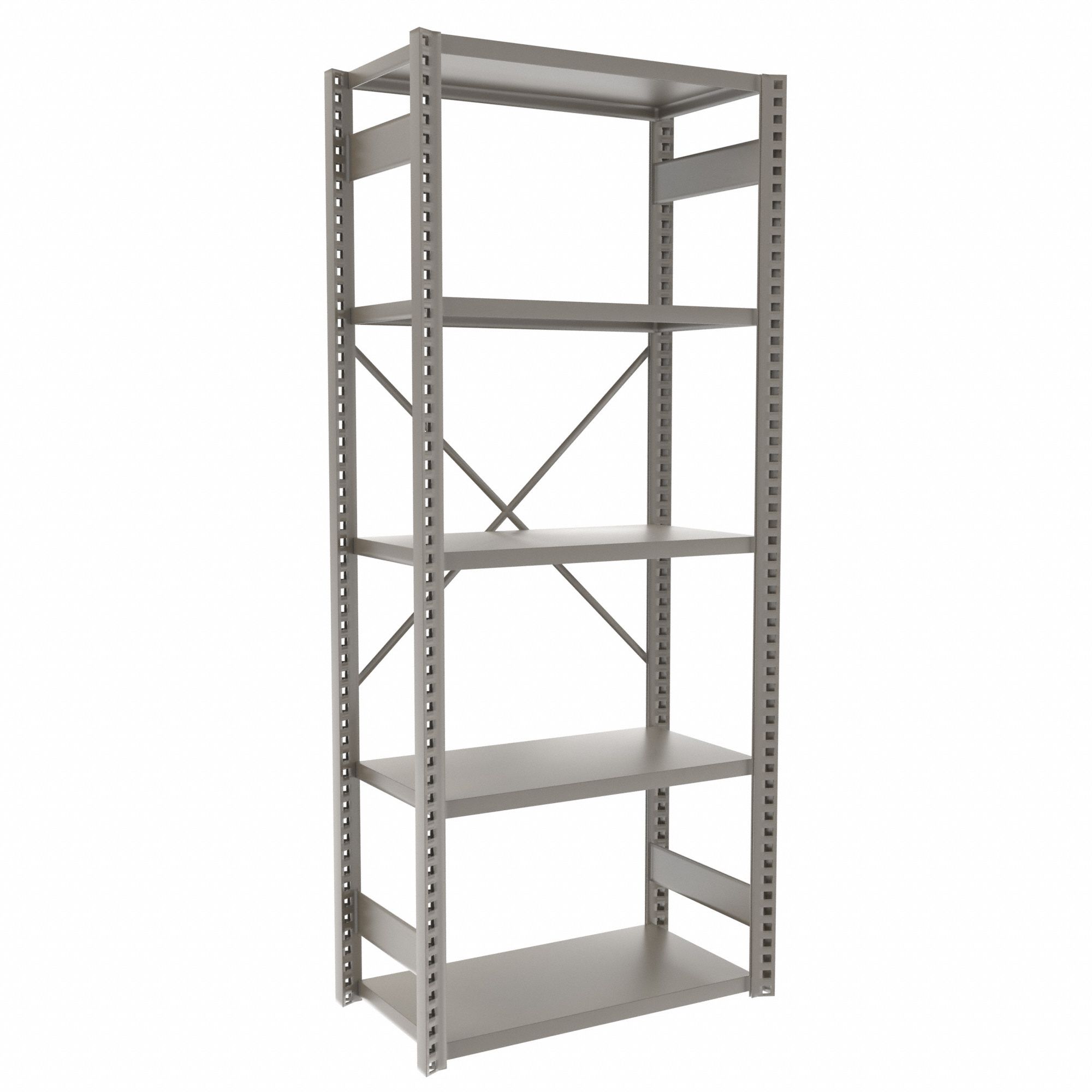 Metal Shelving: Starter, Heavy-Duty, 36 in x 18 in, 84 in Overall Ht, 5 Shelves, Solid Shelf