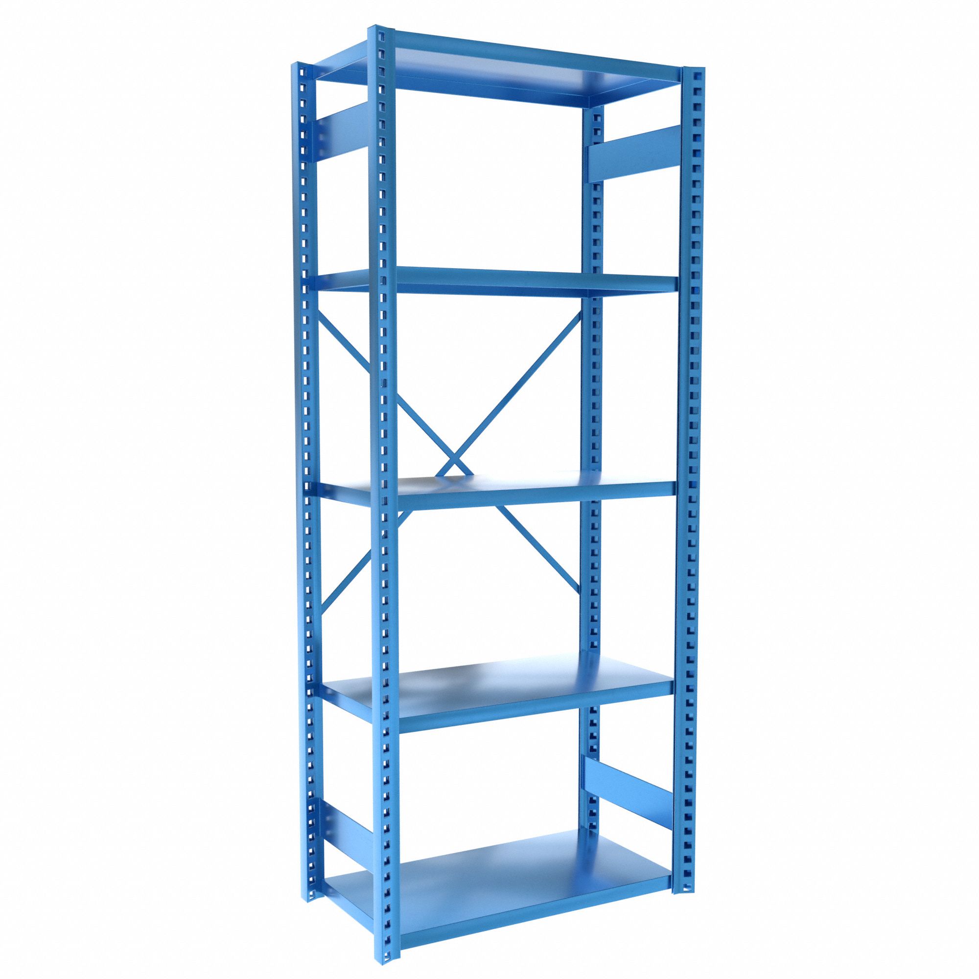 Metal Shelving: Starter, Heavy-Duty, 36 in x 18 in, 84 in Overall Ht, 5 Shelves, Solid Shelf