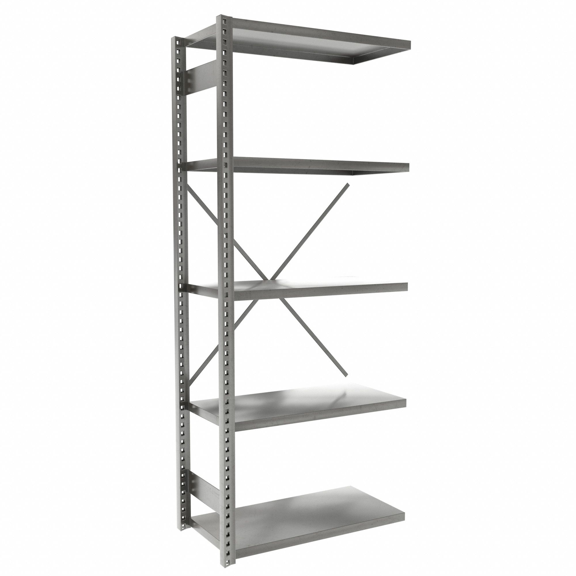 Metal Shelving: Add-On, Heavy-Duty, 36 in x 18 in, 84 in Overall Ht, 7 Shelves, Solid Shelf