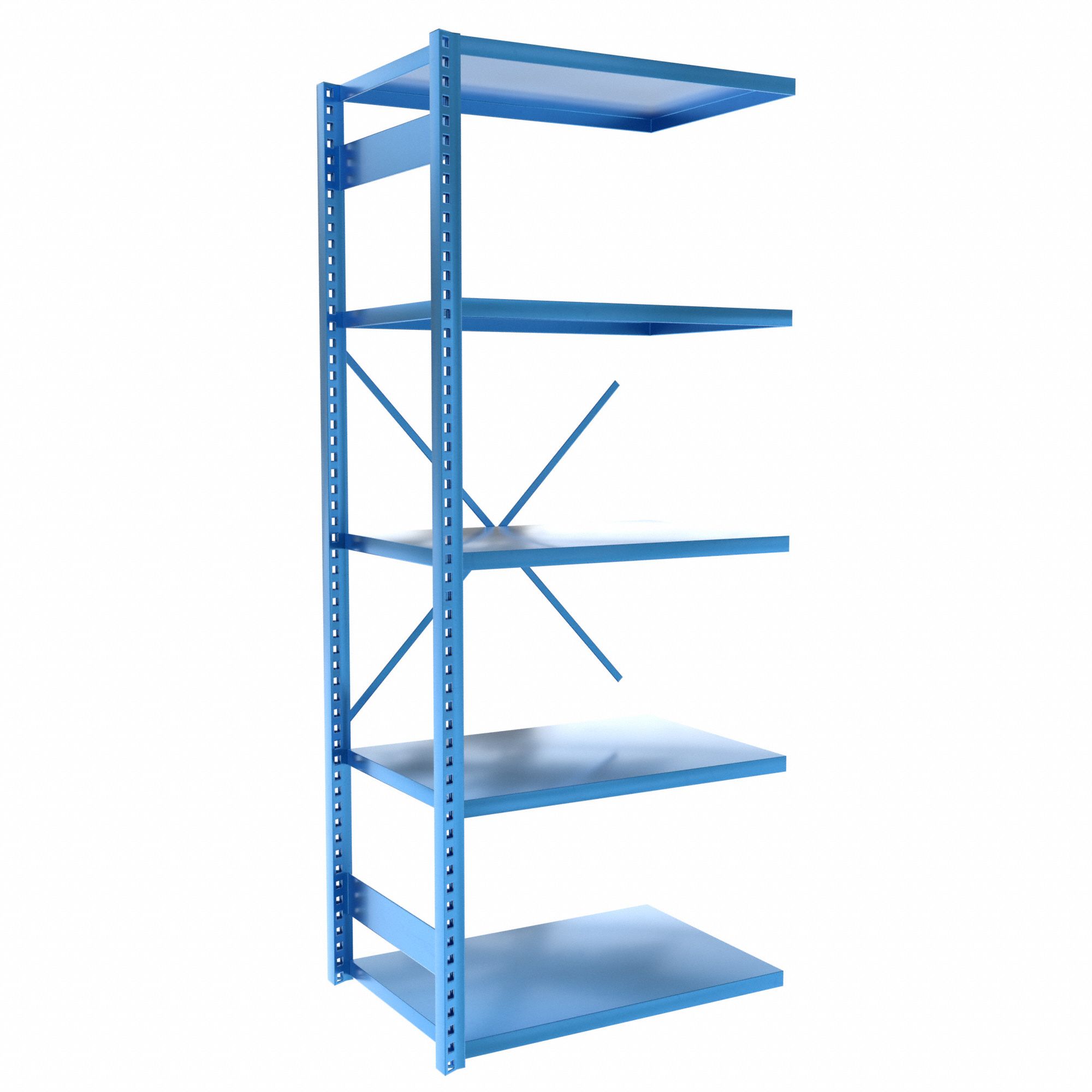 Metal Shelving: Add-On, Heavy-Duty, 36 in x 24 in, 84 in Overall Ht, 5 Shelves, Solid Shelf