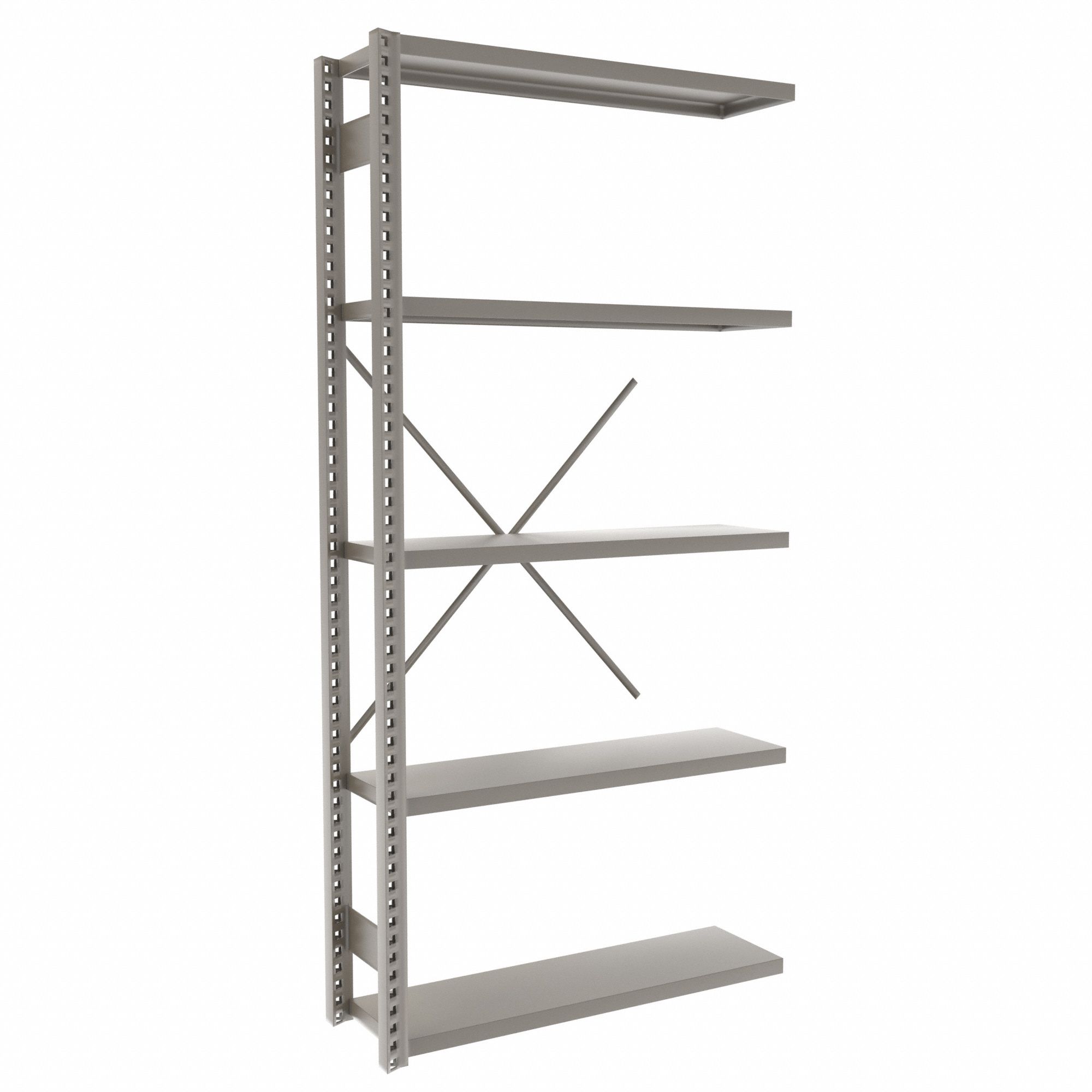 Metal Shelving: Add-On, Heavy-Duty, 42 in x 12 in, 84 in Overall Ht, 5 Shelves, Solid Shelf