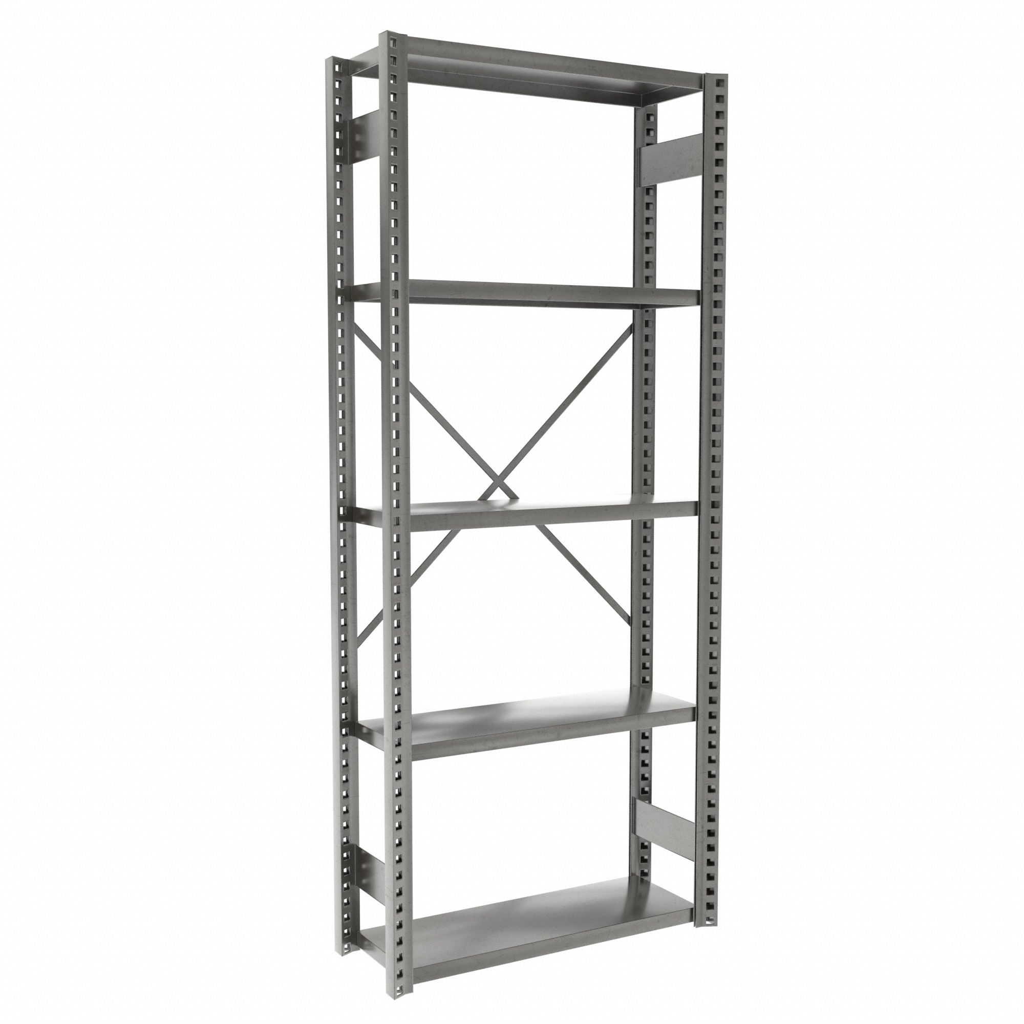 Metal Shelving: Starter, Heavy-Duty, 36 in x 12 in, 84 in Overall Ht, 5 Shelves, Solid Shelf