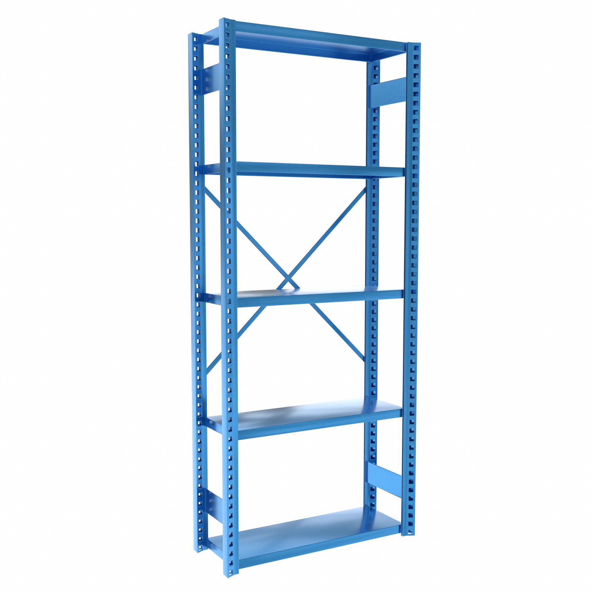 Metal Shelving: Starter, Heavy-Duty, 36 in x 12 in, 84 in Overall Ht, 5 Shelves, Solid Shelf
