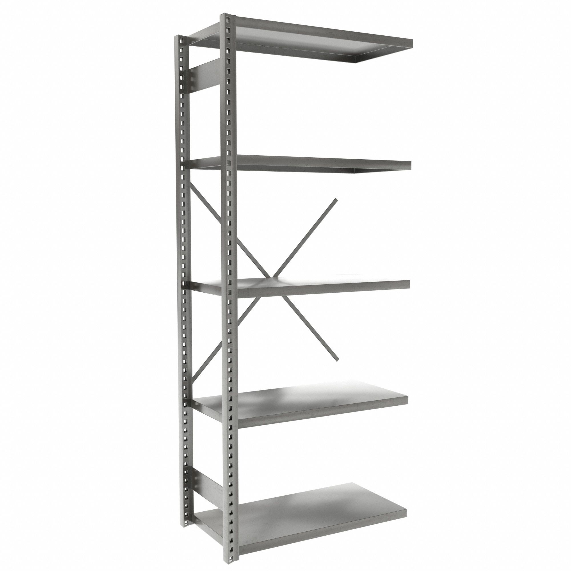 Metal Shelving: Add-On, Heavy-Duty, 36 in x 18 in, 84 in Overall Ht, 5 Shelves, Solid Shelf