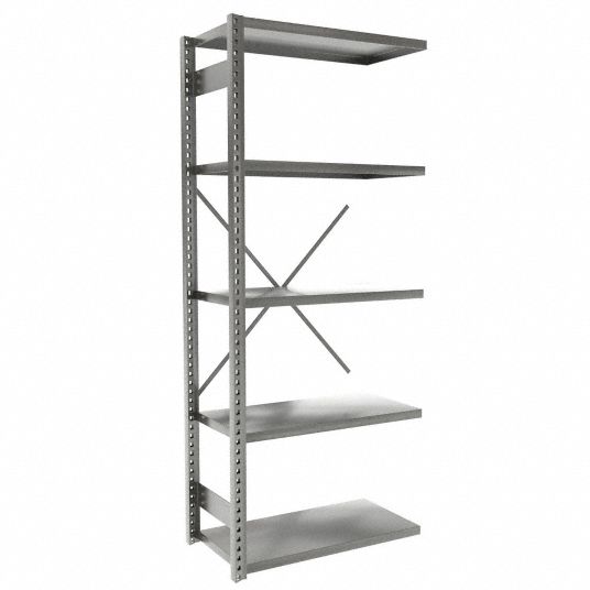 EQUIPTO Metal Shelving: Add-On, Heavy-Duty, 36 in x 18 in, 84 in Overall  Ht, 5 Shelves, Solid Shelf