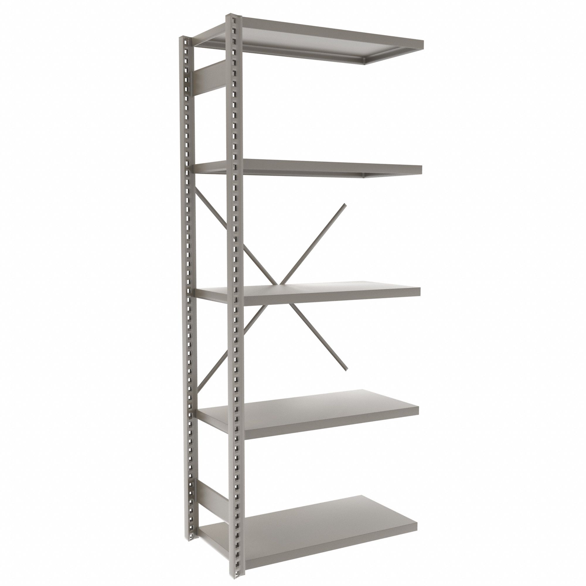 Metal Shelving: Add-On, Heavy-Duty, 36 in x 18 in, 84 in Overall Ht, 5 Shelves, Solid Shelf