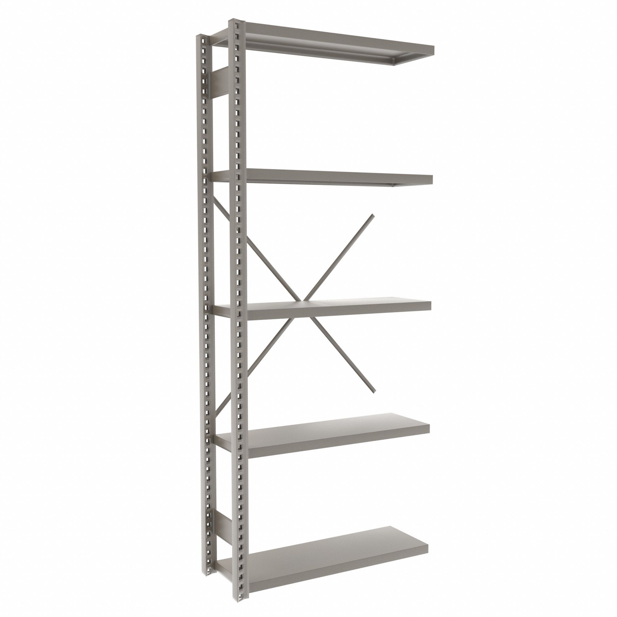Metal Shelving: Add-On, Heavy-Duty, 36 in x 12 in, 84 in Overall Ht, 5 Shelves, Solid Shelf