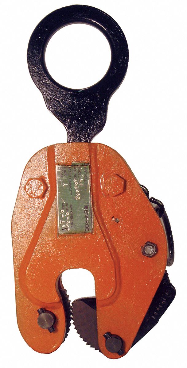 Plate Clamp: Vertical and 90 Lifting, 2,000 lb Safe Working Load, Load Ring